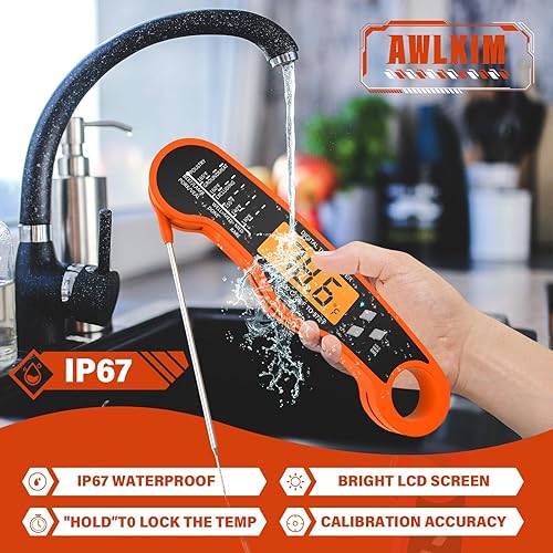 Miniatura 4 de Termómetro digital para carne, termómetro de lectura instantánea rápida para cocinar, asar a la parrilla, hacer dulces, impermeable IP67 con luz de