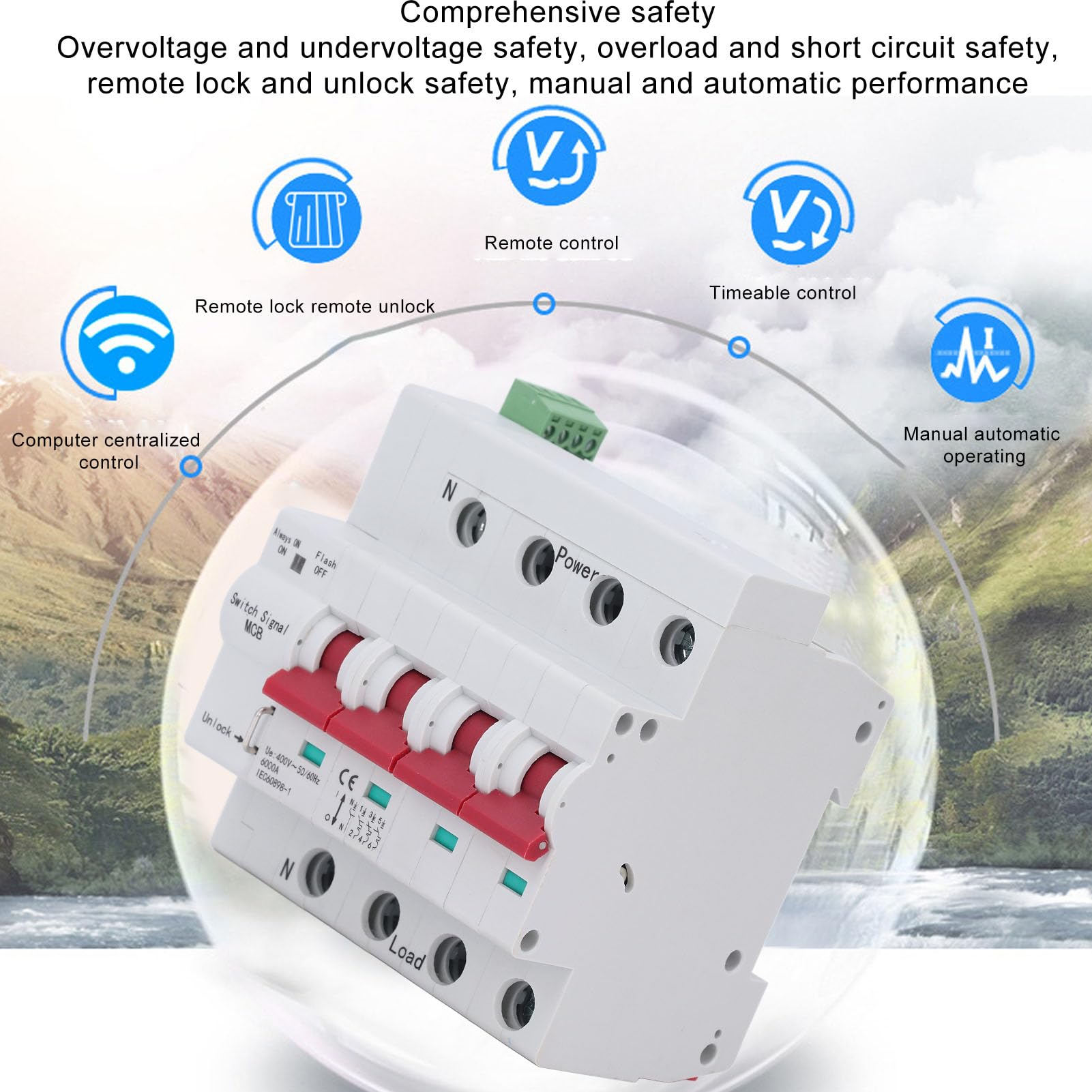 AUNMAS Interruptor Automático Inteligente 4P Miniatura AC400V, para (63A)