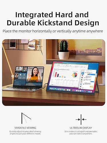 Miniatura 2 de Monitor portátil de 18.5 pulgadas 120 Hz para laptop, FHD 1080P Monitor portátil para juegos con soporte VESA Altavoces HDR USB C Mini HDMI para