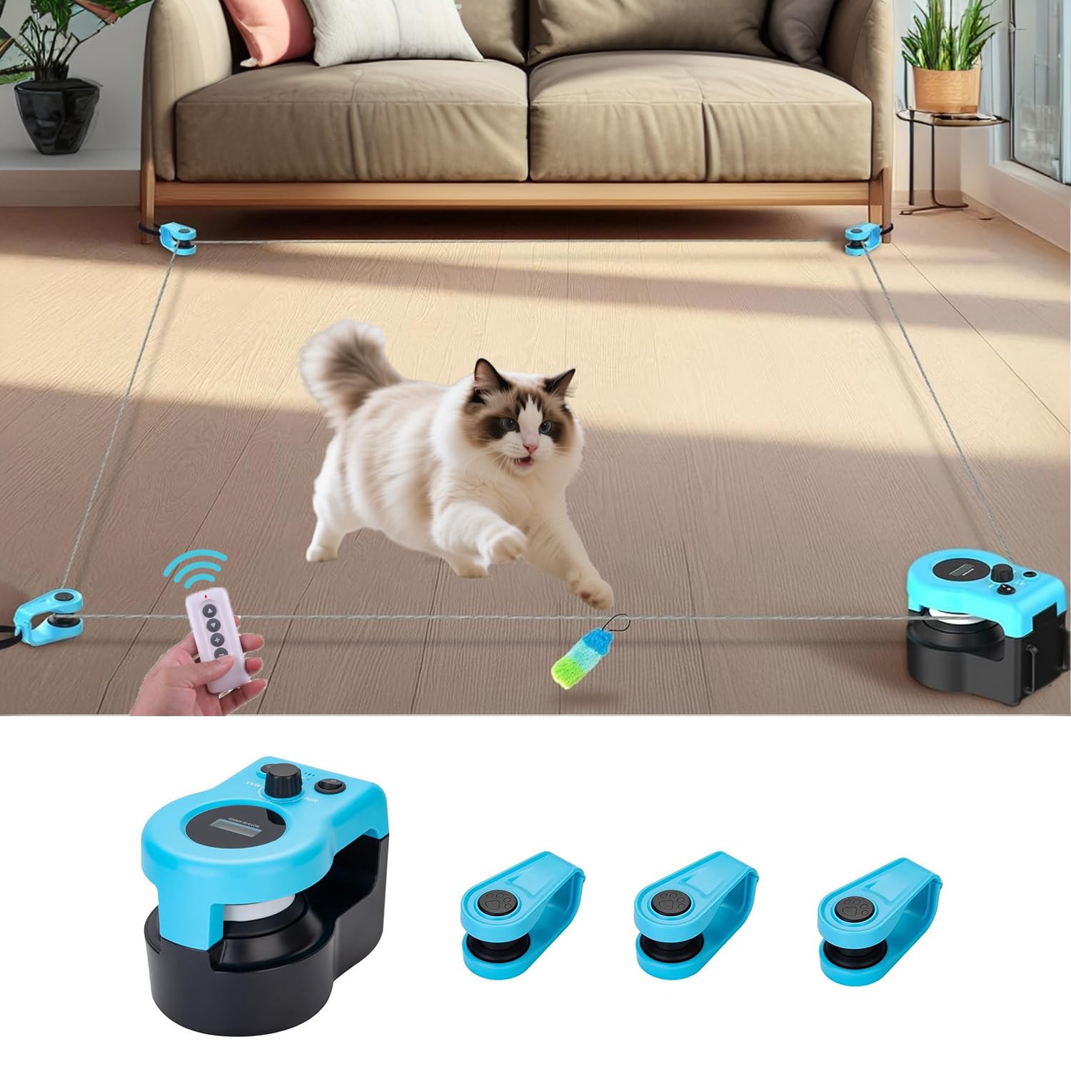 Interactive Cat Running Toys for Indoor Cats, Auto/Remote Control DIY Cat Treadmill Chase Toy, Mouse Hunting Feather Toys for Bored Kitten Dog Enrichment, Exercise, Mental Stimulation