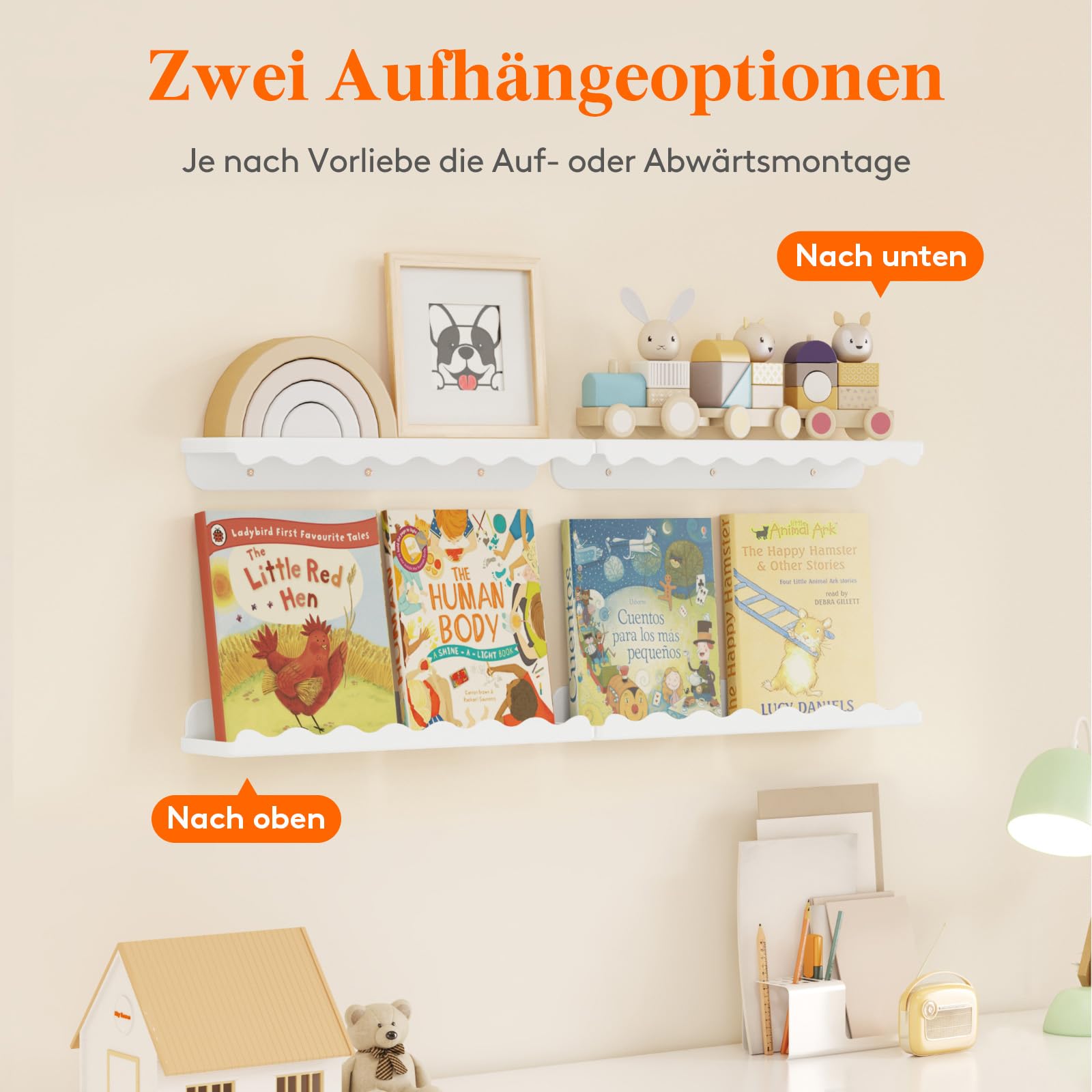 Lifewit Kunststoff Kinder Bücherregal 4er Set, 38 cm Hängeregal für Wandmontage, Kinderzimmer, Bücher, Hängende Regale für Baby/Kleinkind/Kinder im Schlafzimmer, Wohnzimmer Dekoration, Weiß