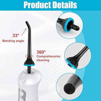 6-Pack Flosser Replacement Tips for Hangsun, Nicwell, COSLUS, Mospro, Zerhunt, Oral Irrigator Jet Tips, Black ABS Jet Tips with Leak-Proof Rubber Sealing, Ideal for Dental Care & Gum Health
