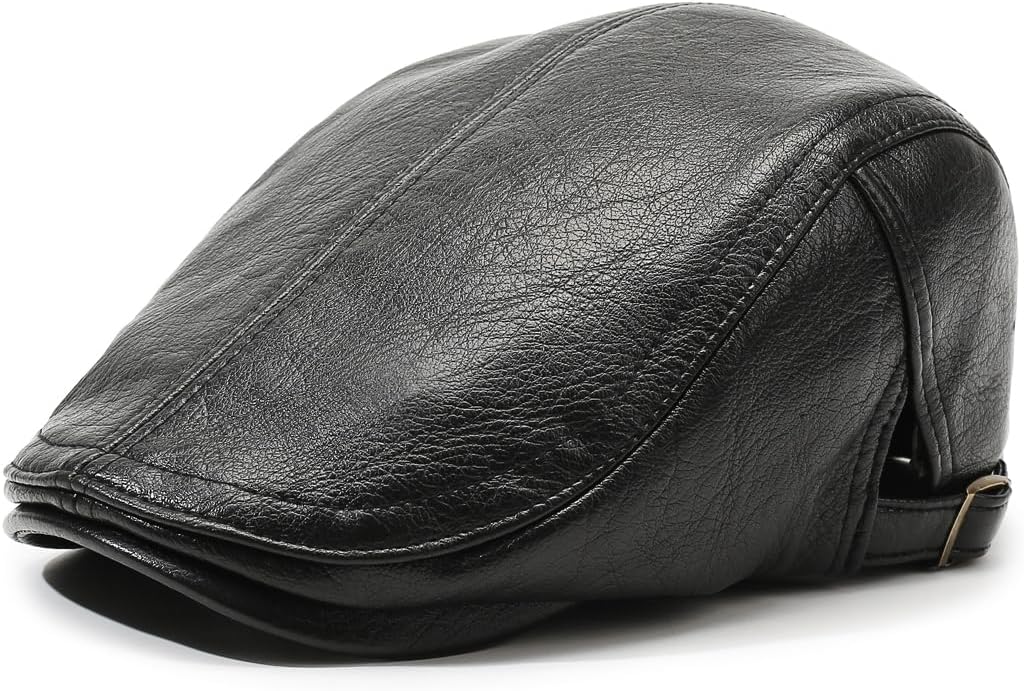 Men Women Vintage Leather Newsboy Flat Cap Beret Driving Ivy Hat