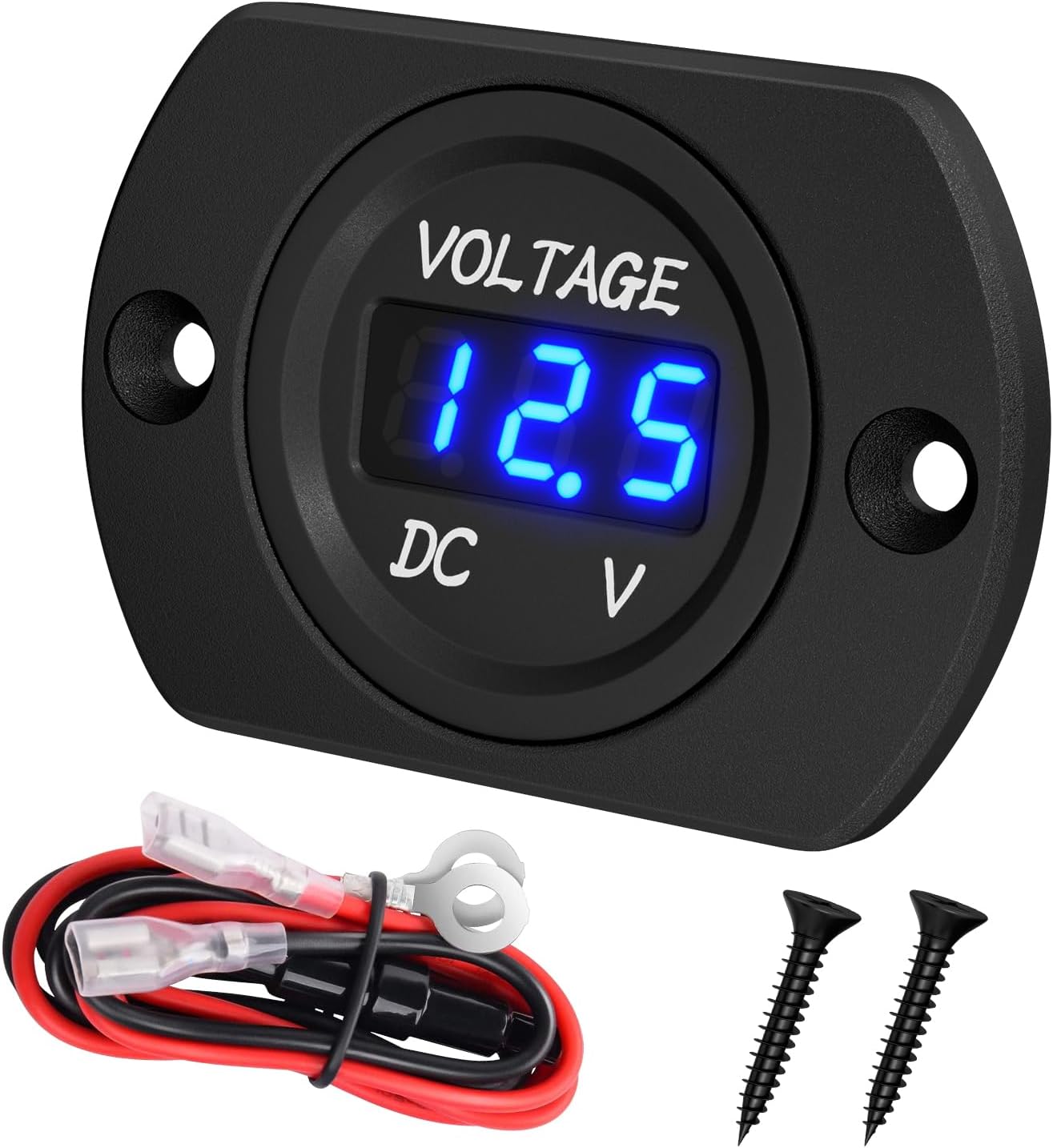 DaierTek Battery Voltage Meter Waterproof DC 12V 24V LED Voltmeter Panel 12 Volt 24 Volt 36 Volt Battery Monitor with Blue Light Round Digital Voltage Display for Marine Boat Car Automotive Motorcycle