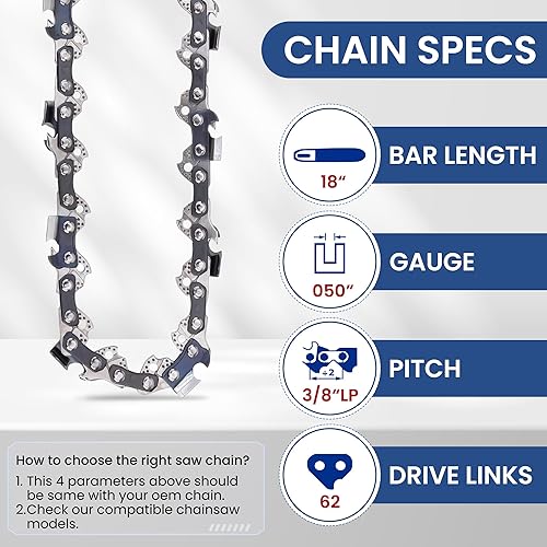 Miniatura 7 de TWOMEM - Paquete de 2 cadenas de motosierra S52 de 14 pulgadas, 38 pulgadas, calibre .05 pulgadas, 52 eslabones de transmisión compatibles con