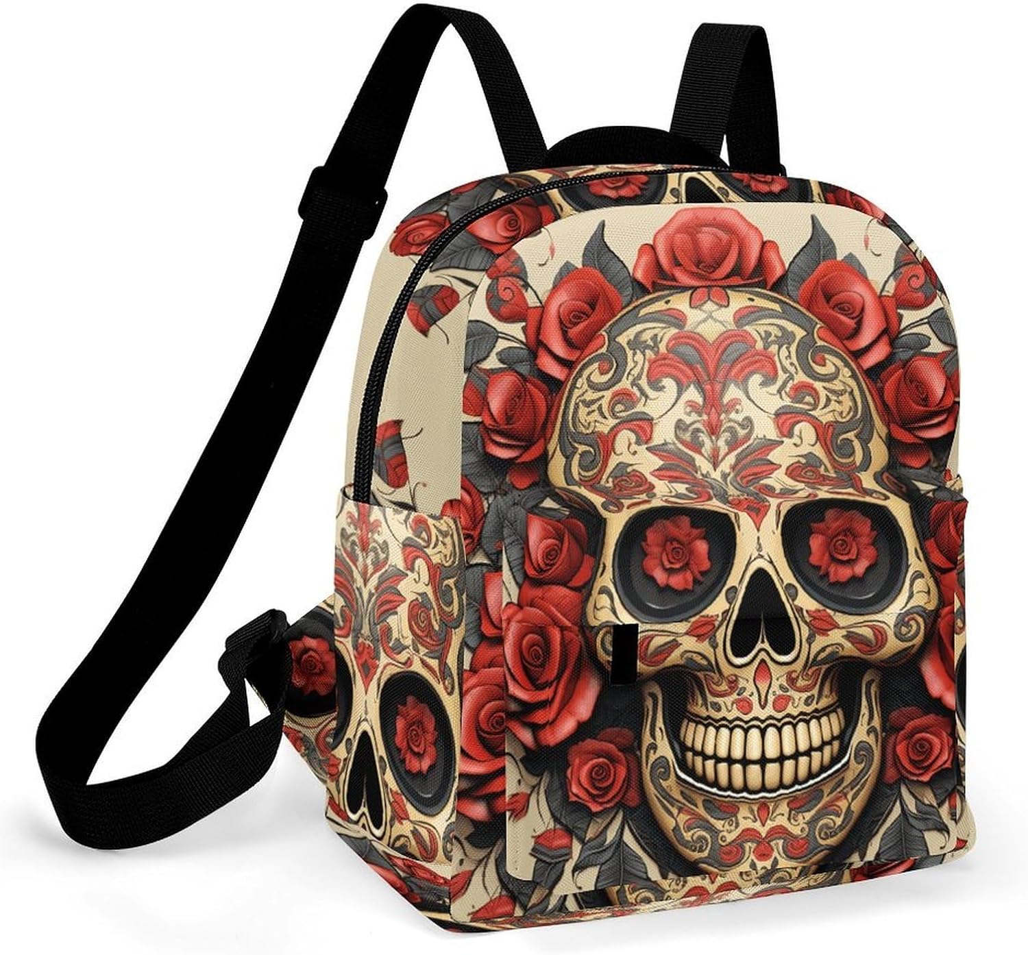 Waterproof Mini Backpack for Women - 10 Inch Oxford Lightweight Daypack Cute Bag Small Daypack Red Rose Sugar Skull Small Backpack Purse for Travel Work Weekender