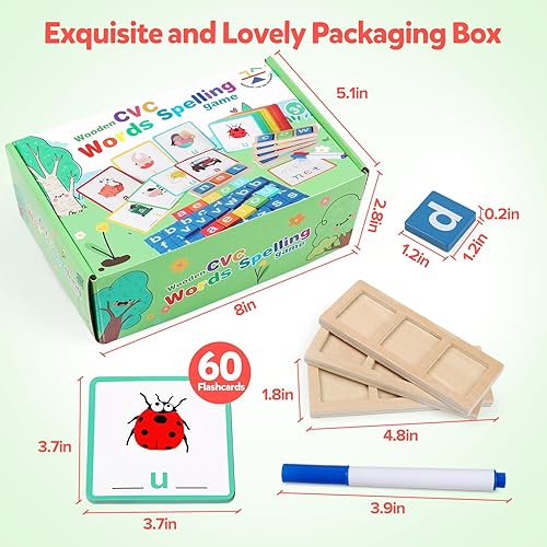 Miniatura 2 de Juego de ortografía de palabras del alfabeto de lectura de madera CVC, vocal corta, palabras a la vista, tarjetas flash, actividades de aprendizaje