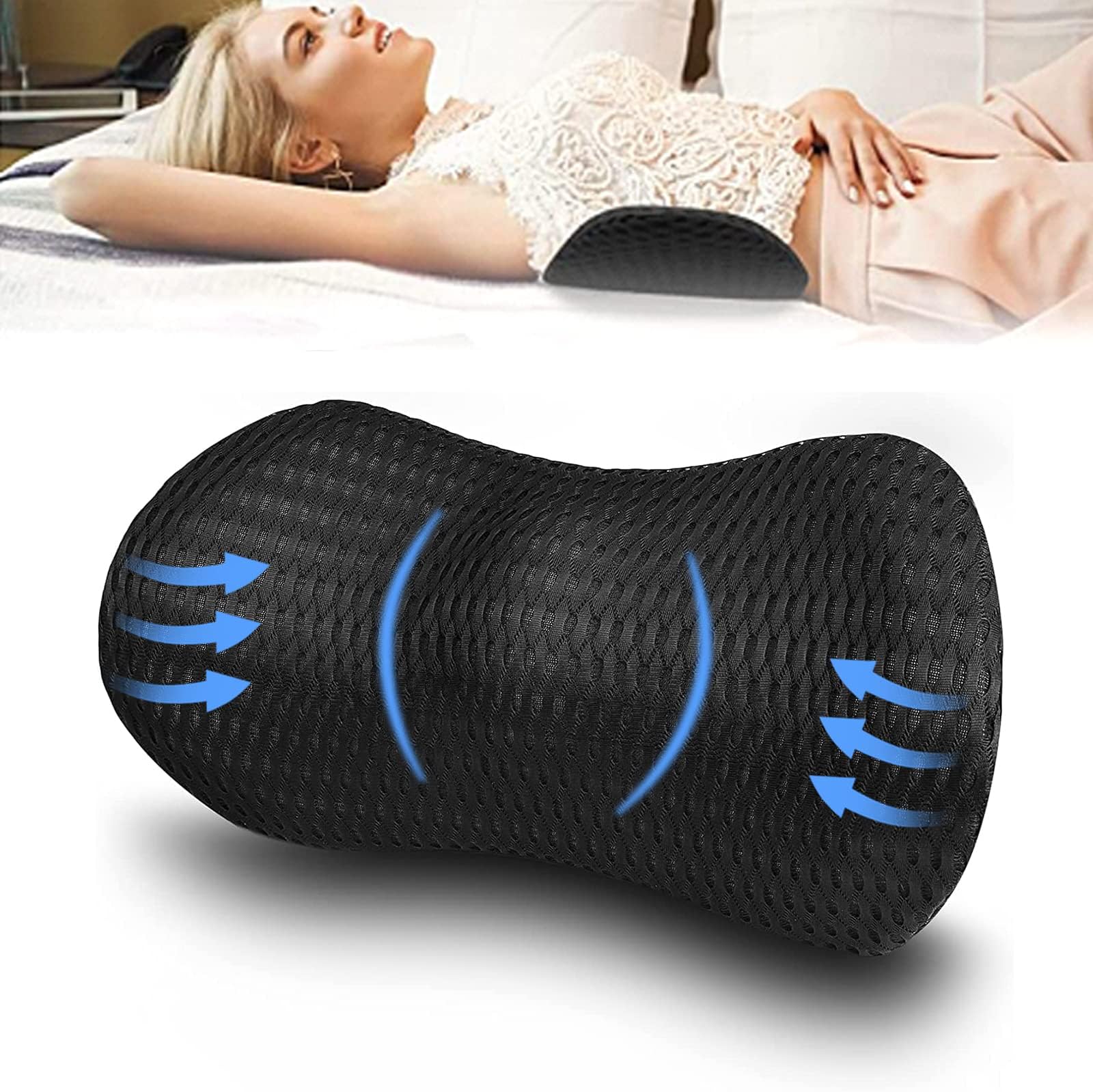TTKXT Lumbar Support Pillow for Office Chair, Lumbar Pillow for Relief Back Pain, Low Back Support for Car, Lightweight Breathable Quick-Drying Lumbar Roll, Memory Foam Lumbar Cushion for Bed