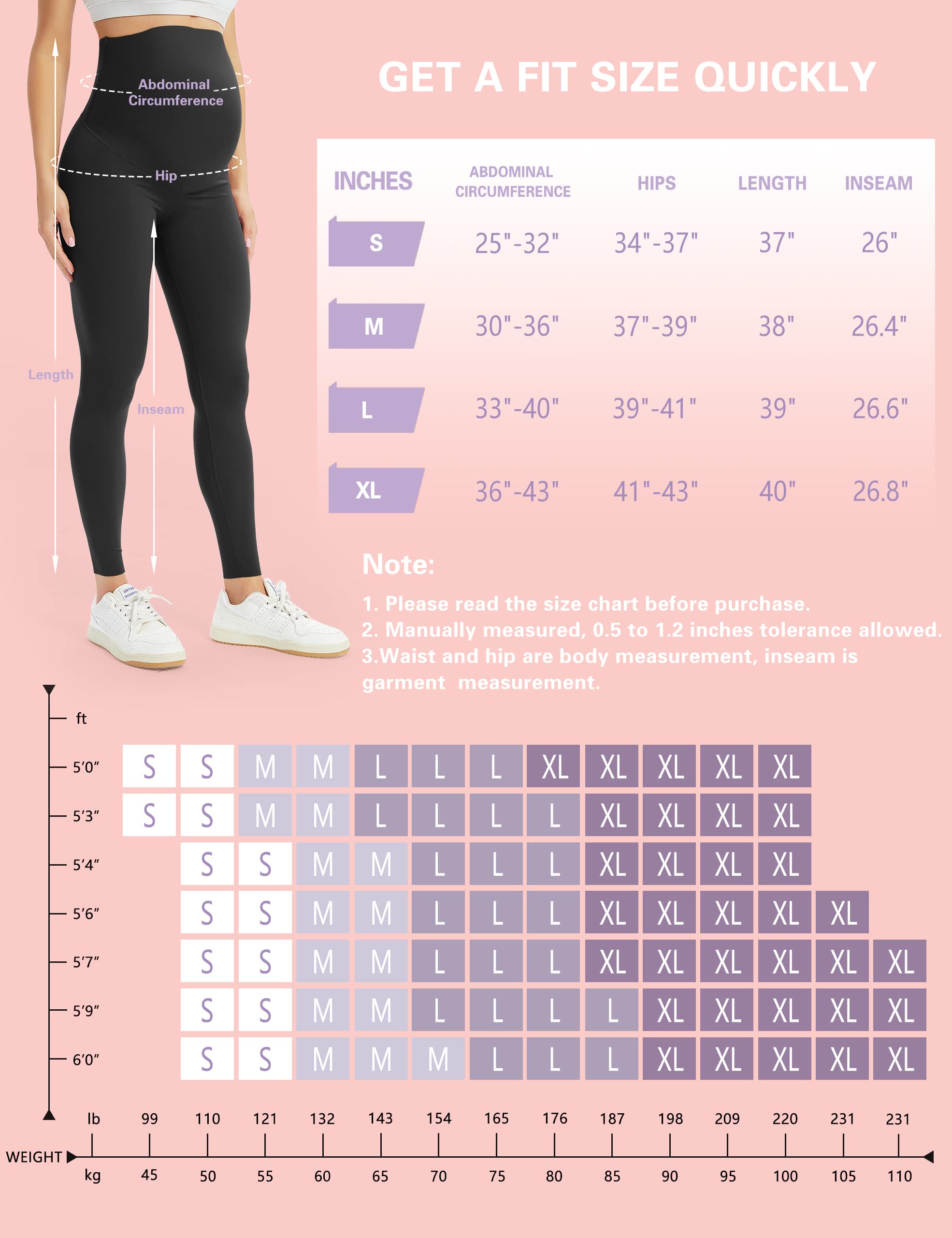 BONVIGOR Leggings premaman da donna sopra la pancia, leggings per allenamento in gravidanza, lunghezza intera, pantaloni da yoga