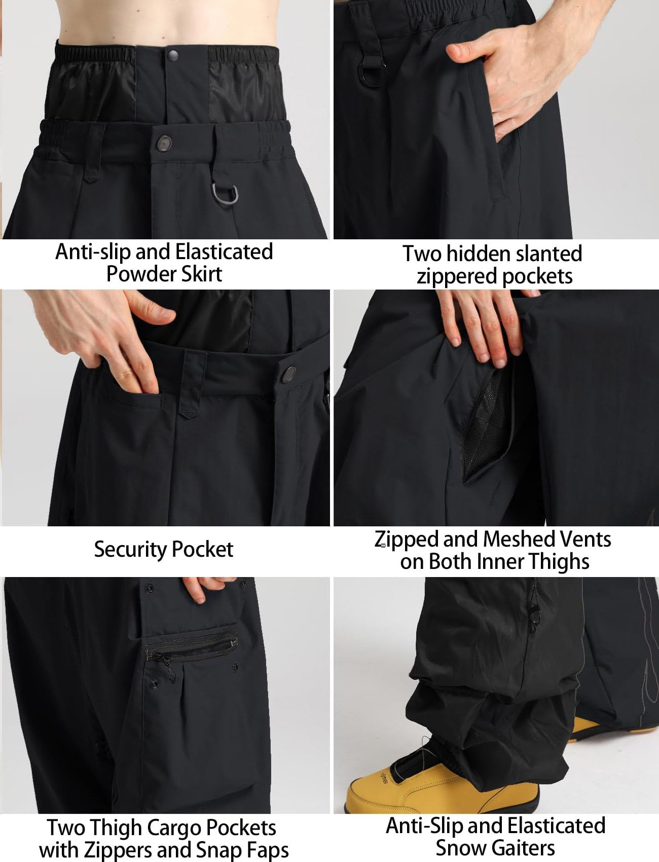 GSOU SNOW Mens Ski Pantaloni Baggy Snowboard Pantaloni da Eve Donna - Unisex Resistente all'Usura Impermeabile Traspirante Caldo Multi Tasche