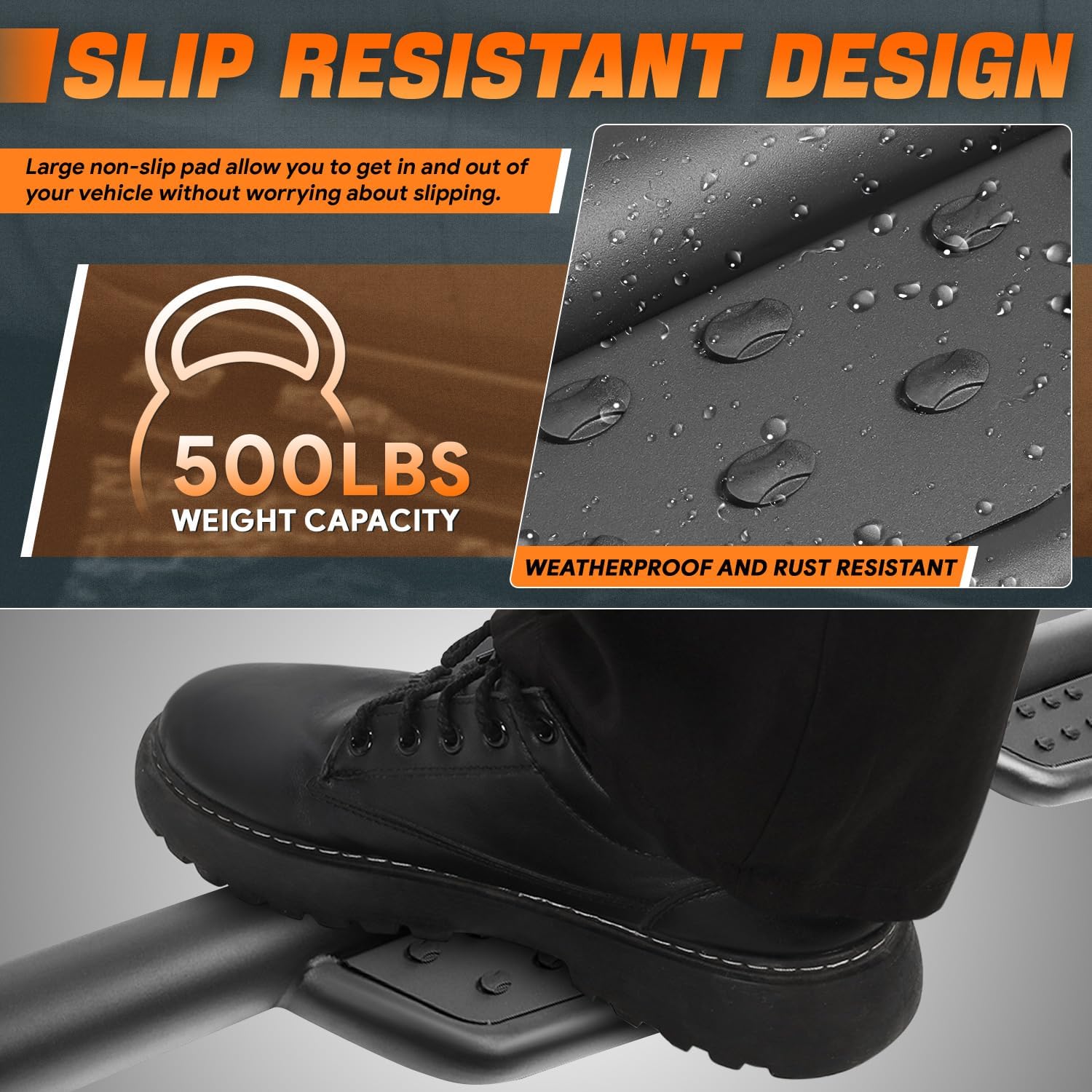 3 in. OD Aluminum Tubing Nerf Step Bars Compatible with 09-18 Ram 1500 10-20 2500 3500 Crew Cab CAAP-STEPS004-GBP