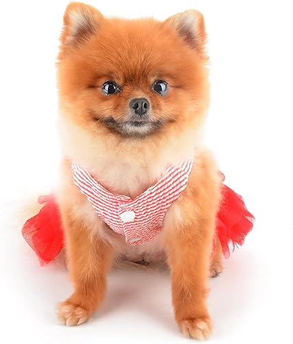 Miniatura 3 de SMALLLEE_LUCKY_STORE Lindo vestido de princesa a rayas para perros pequeños, gatos, niñas, cachorro, falda tutú de tul, Yorkie Chihuahua, ropa de