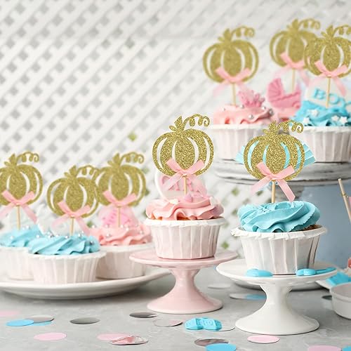 Miniatura 2 de 36 piezas de decoración para cupcakes con temática de otoño con lazo rosa con purpurina para Halloween, Acción de Gracias, decoración de pastel de