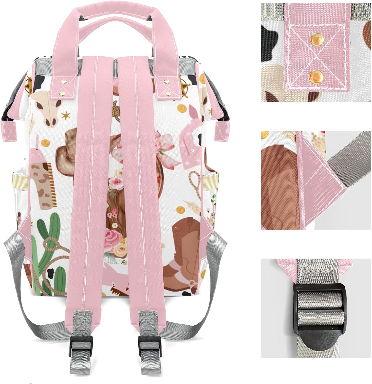 Horse Floral Personalized Western Large Capacity Diaper Bags,Custom Name Backpack Casual Daypack Bag Nappy Bag Backpack Gifts for Girls Boys