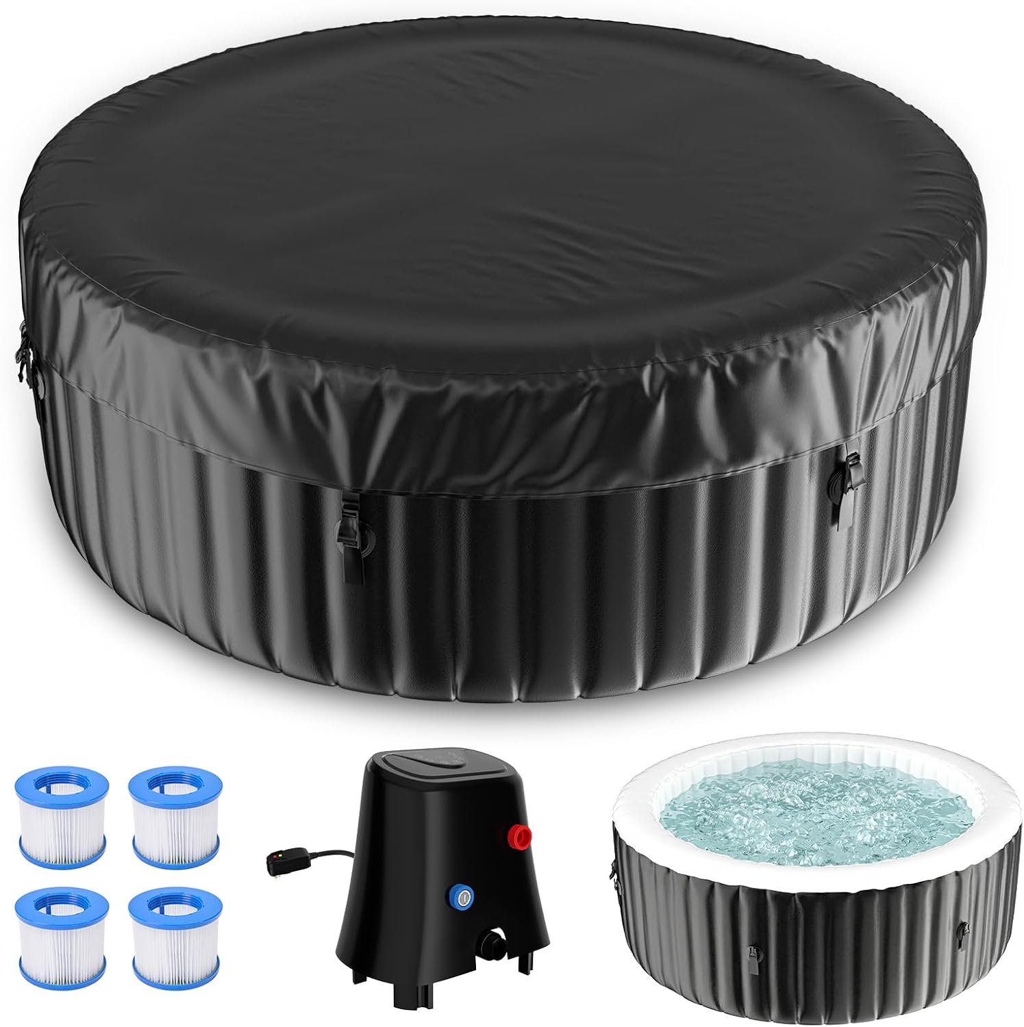 71" X 71" X 25" Hot Tub, 2-4 Person Inflatable Hot Tub, Round Portable Blow Up Bathtub Outdoor Spa with 120 Bubble Jets and Heater Pump, Filter