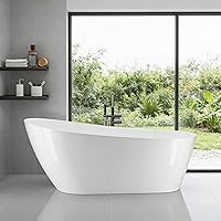 IDEALHOUSE 59" Acrylic Freestanding Soaking Bathtub - Standalone Contemporary Tub with Chrome Drain, Overflow, Heat Insulation & cUPC Certified