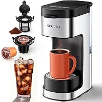 Secura 2-in-1 Single Serve Coffee Maker for K-Cups & Ground Coffee: 3 Brew Modes, 6-12oz Sizes, Removable Reservoir & Drip Tray
