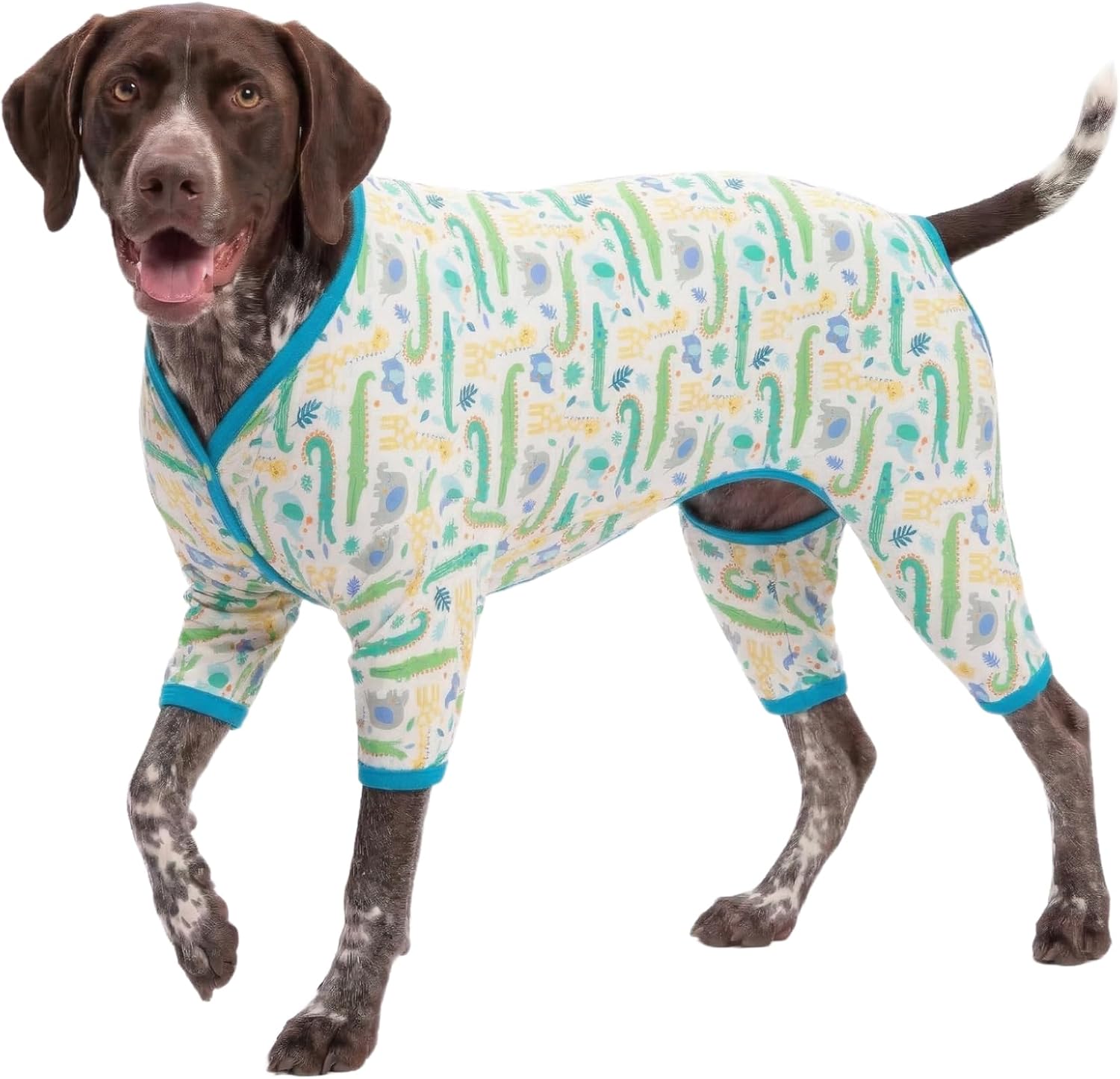LovinPet Large Dog Body Suit, Lightweight Stretchy Fabric, Crocodile in The Jungle Print, Dog Jumpsuit, Pet Uv Protection Shirt, Easy to Wear Adorable Big Dog Clothes,XL
