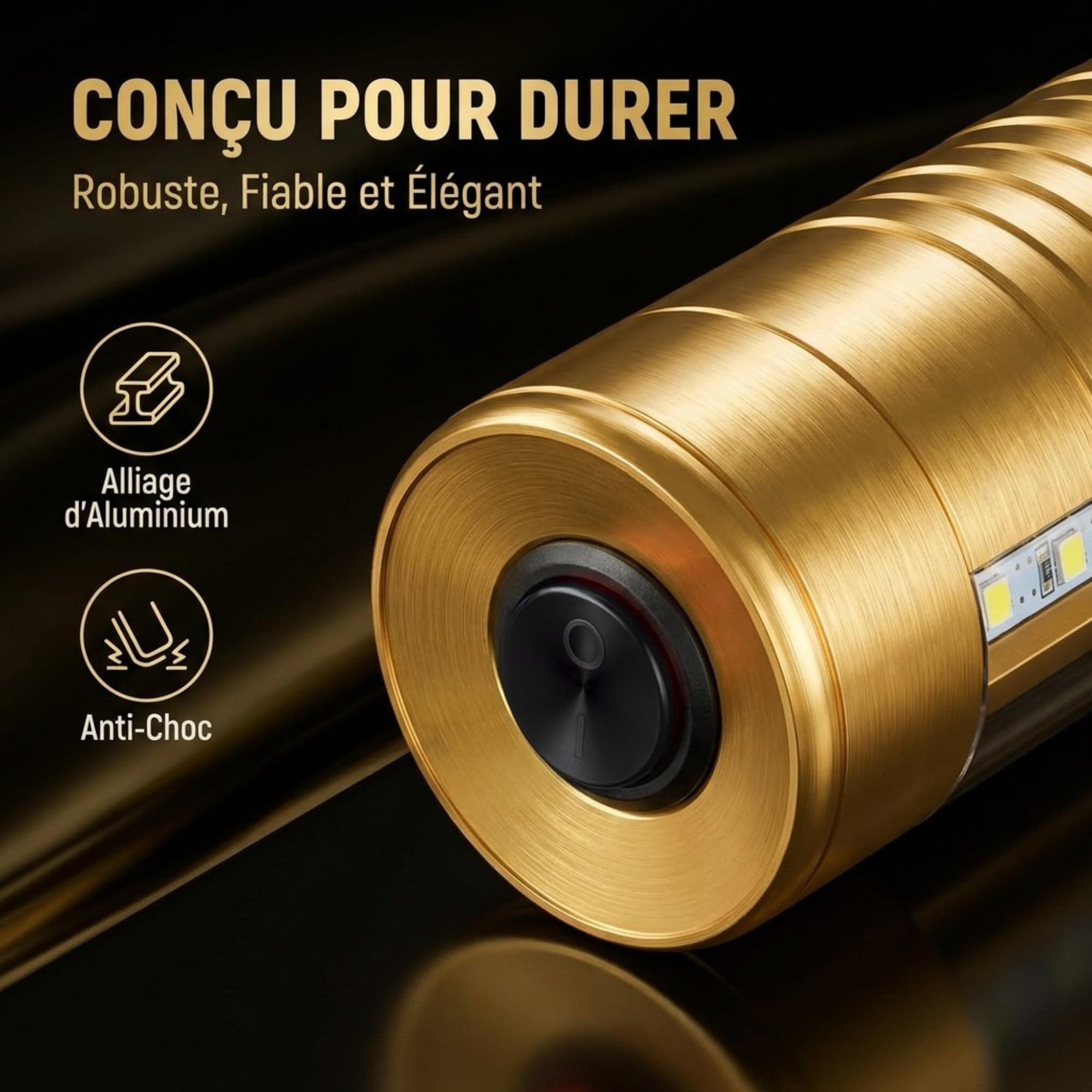 LPF LE PETIT FOURNISSEUR - Lot de 10 Bâtons LED Lumineux Bouteille Rechargeable – 3 Modes d’Éclairage (Strob, Intense, Ambiance) – Alternative Fontaine Scintillante – Aluminium Anti-Choc - Doré