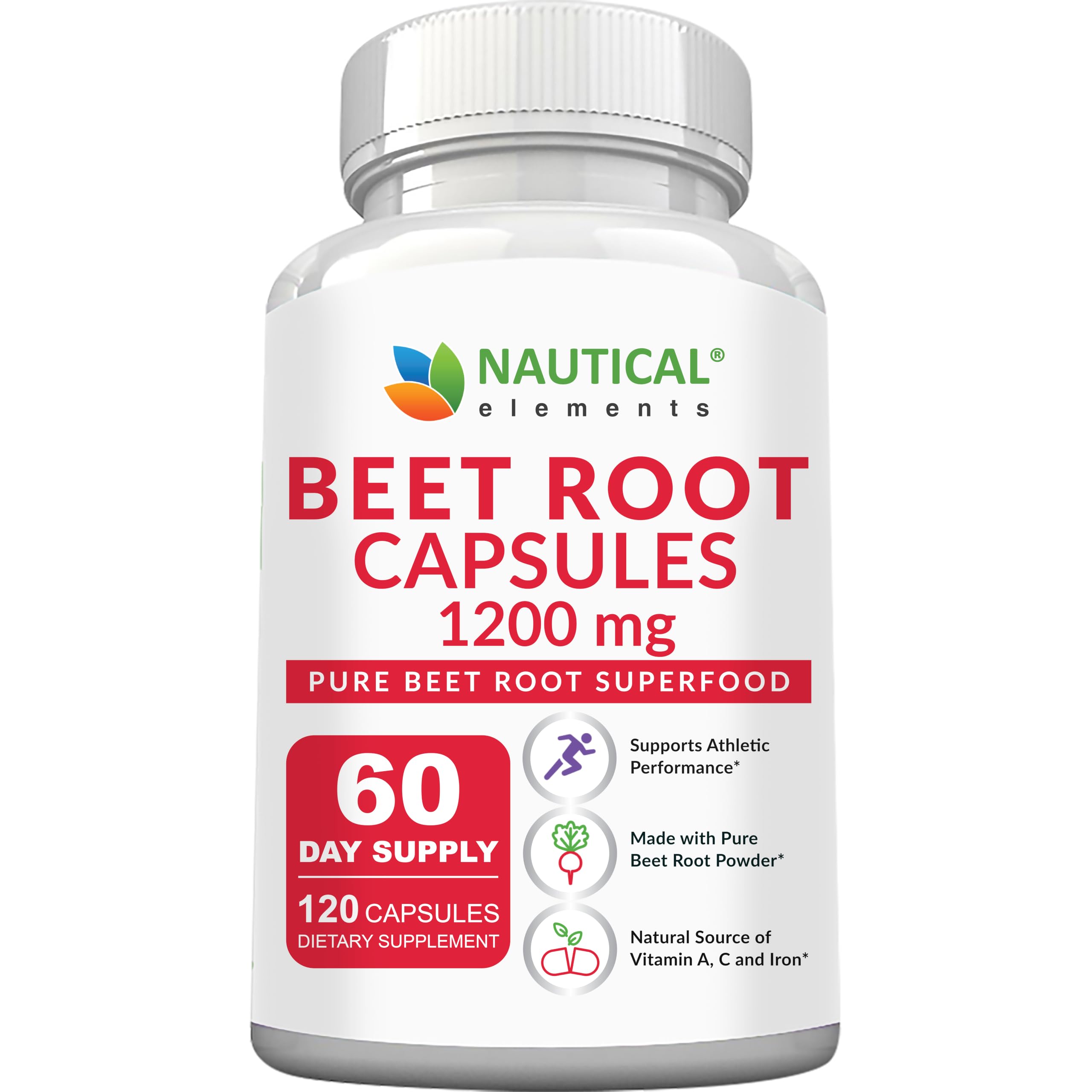 Nautical Elements Suplemento de Beterraba em Cápsulas 1200 mg por porção 120 cápsulas