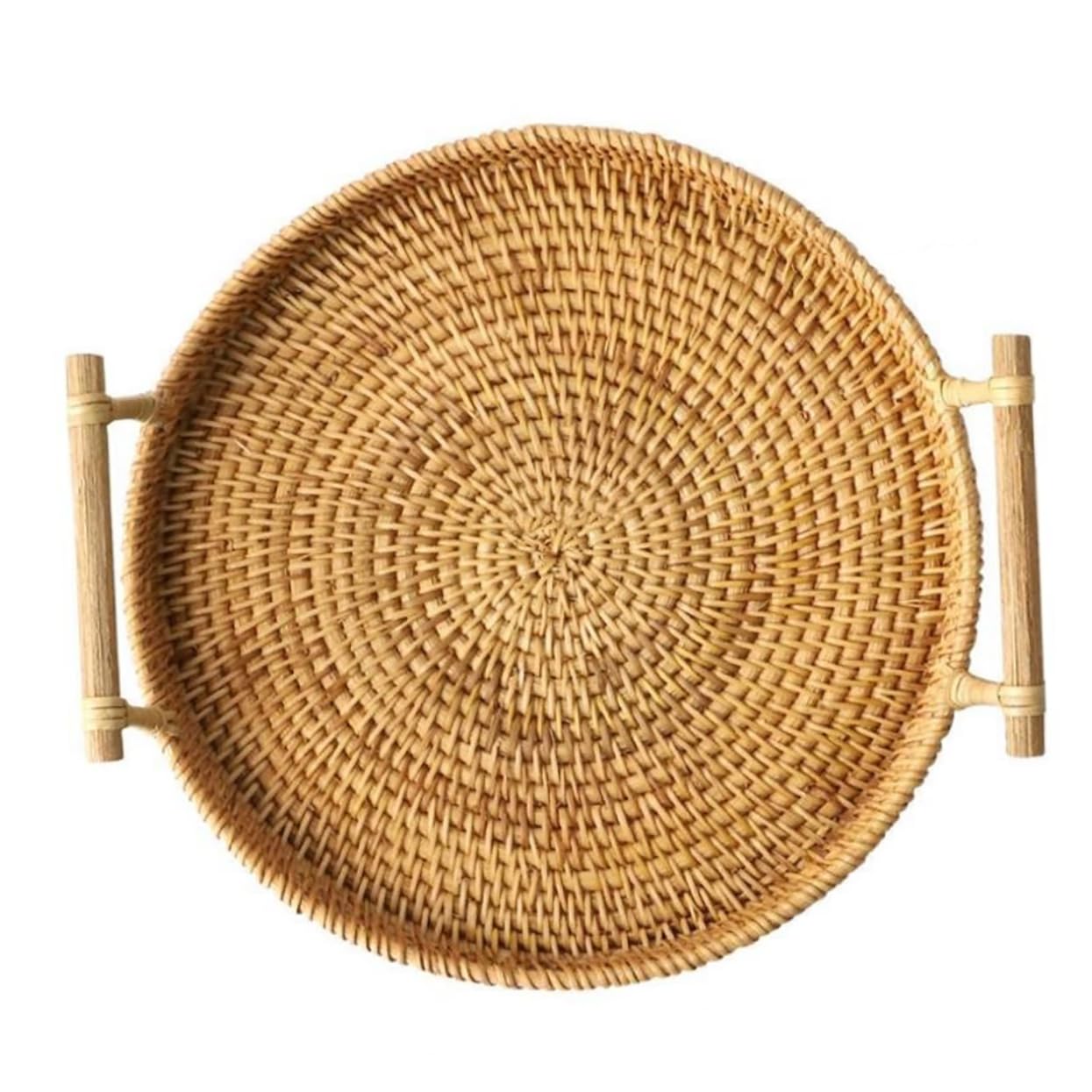 CIYODO 1pc Portable Woven Meal Basket Trays for Food Serving Basket Wicker Woven Tea Trays Cutlery Trays Candy Plate Woven Serving Tray Bread Serving Basket Fruit Decor Rattan Light Brown