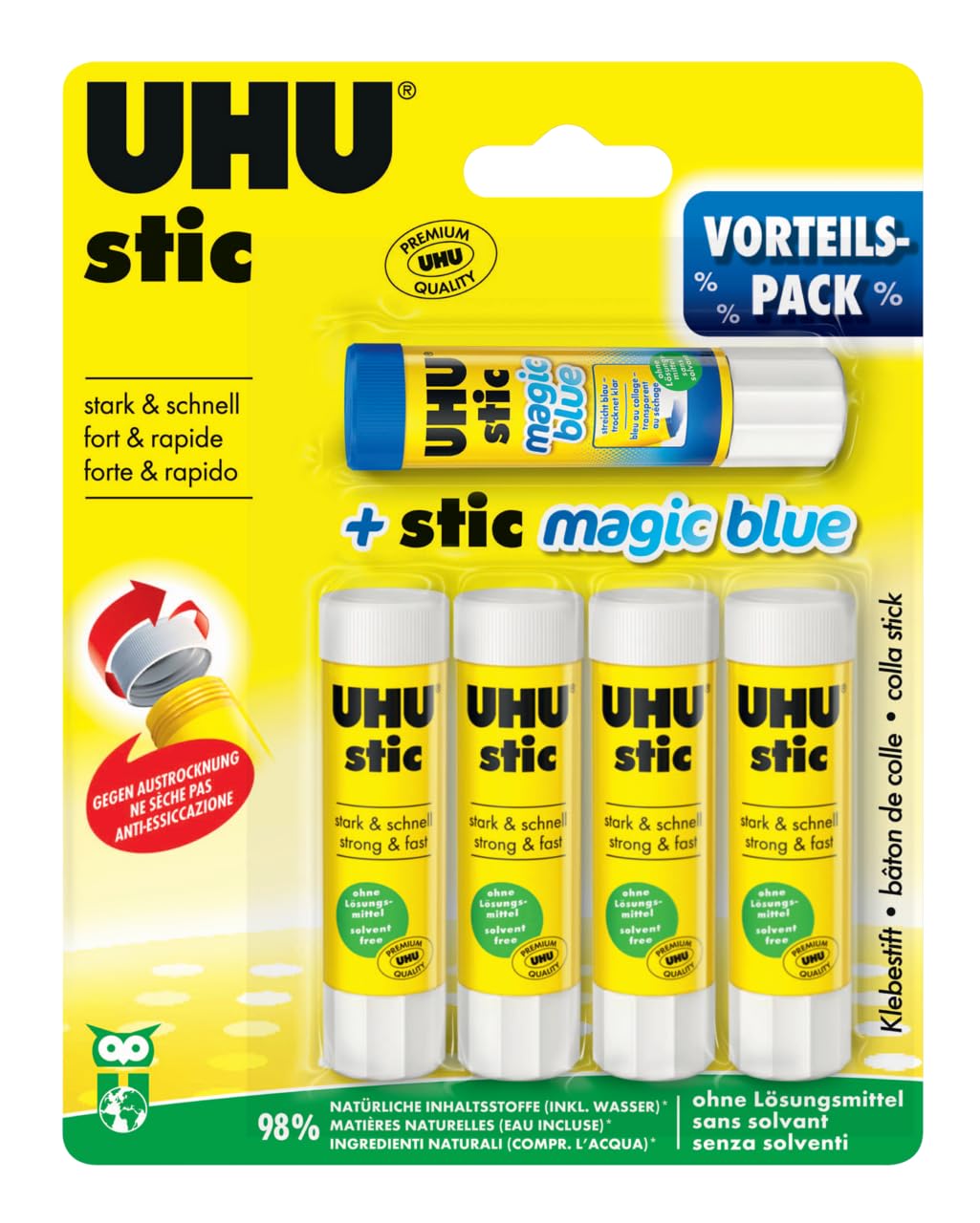UHU stic, 8.2g, pack of 5, the proven glue stick for school, home, office, kids, arts and crafts