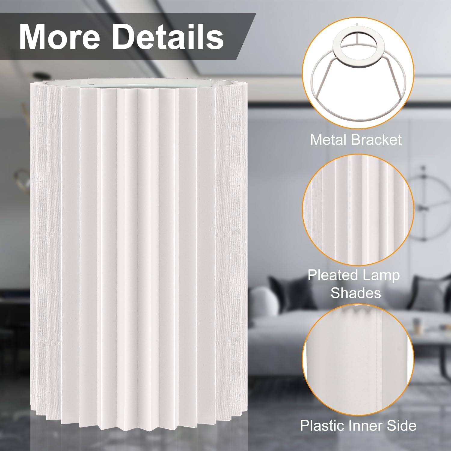 White Pleated Lamp Shades,Fabric Lampshades Cloth, Lamp Shades for Floor Lamps，Long Lamp Cover Replacement for Living Room (White Small -2Pack)