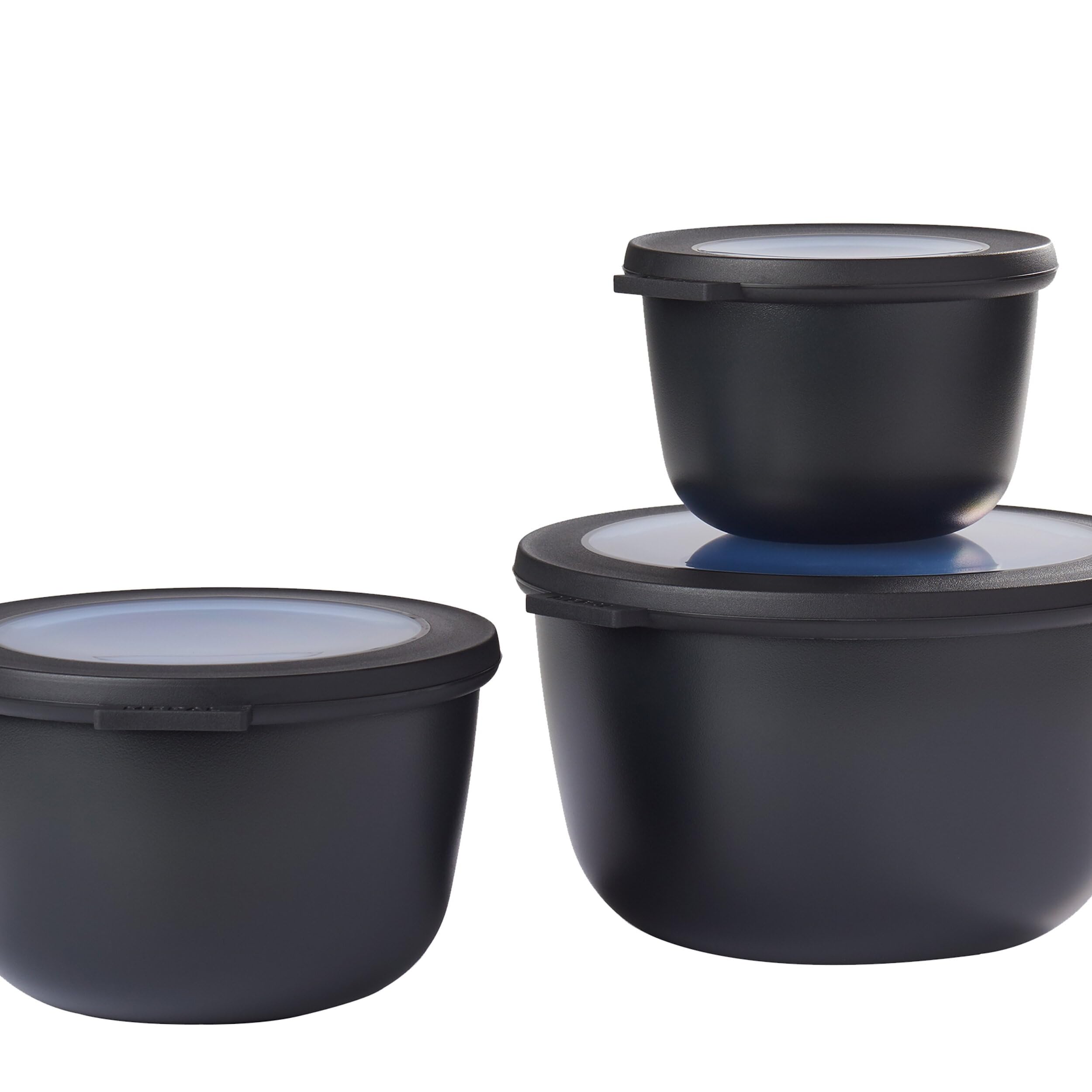 Mepal – Multi Bowl Cirqula 3-Piece Set – Food Storage Container with Lid - Suitable as Airtight Storage Box for Fridge & Freezer, Microwave Container & Servable Dish - 500, 1000, 2000ml - Nordic black