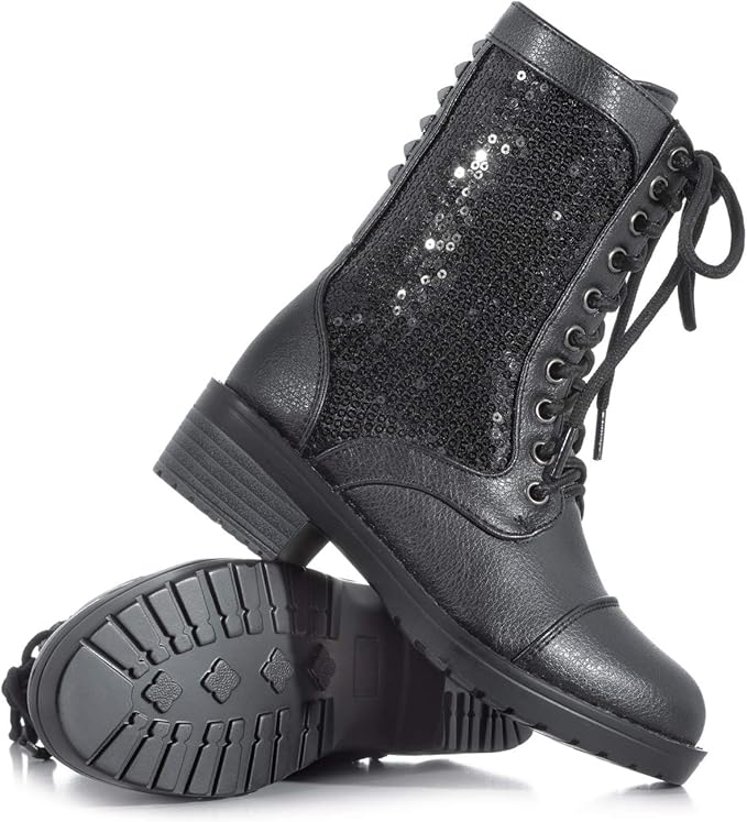 black sequin combat boots