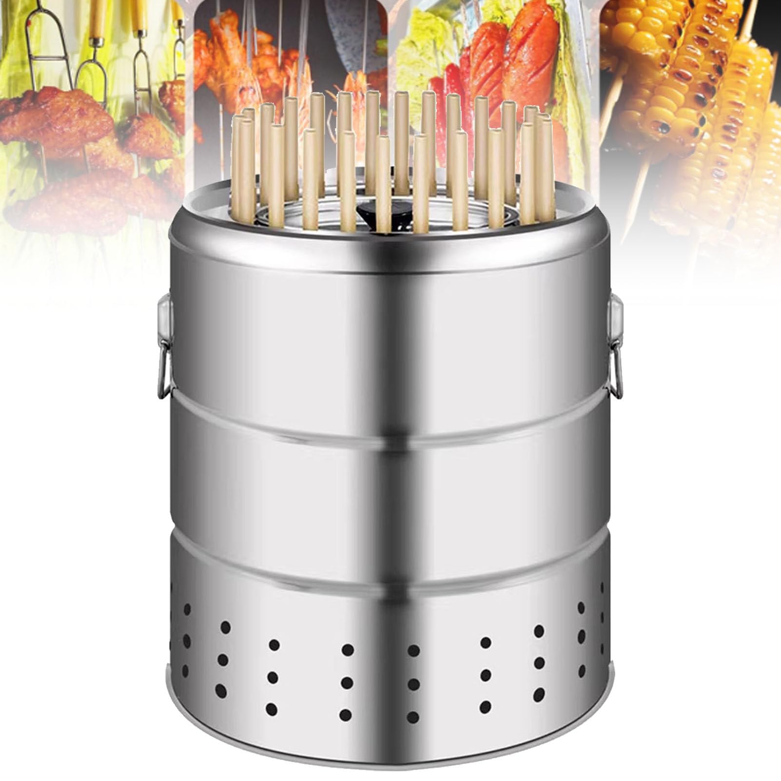 Grill wędzarniczy na węgiel drzewny - pionowy grill z konstrukcją ze stali nierdzewnej, 360° dookoła do gotowania na świeżym powietrzu