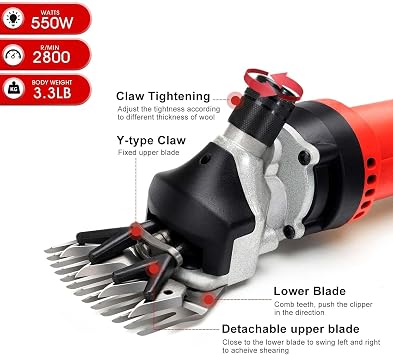 Cordless Electric Sheep Shears, Professional Camel Cattle Horse Clippers, Farm Livestock Shearing Machine, Shave Grooming Kit for Goats Thick Coat Animals, Straight Blades,9Tooth