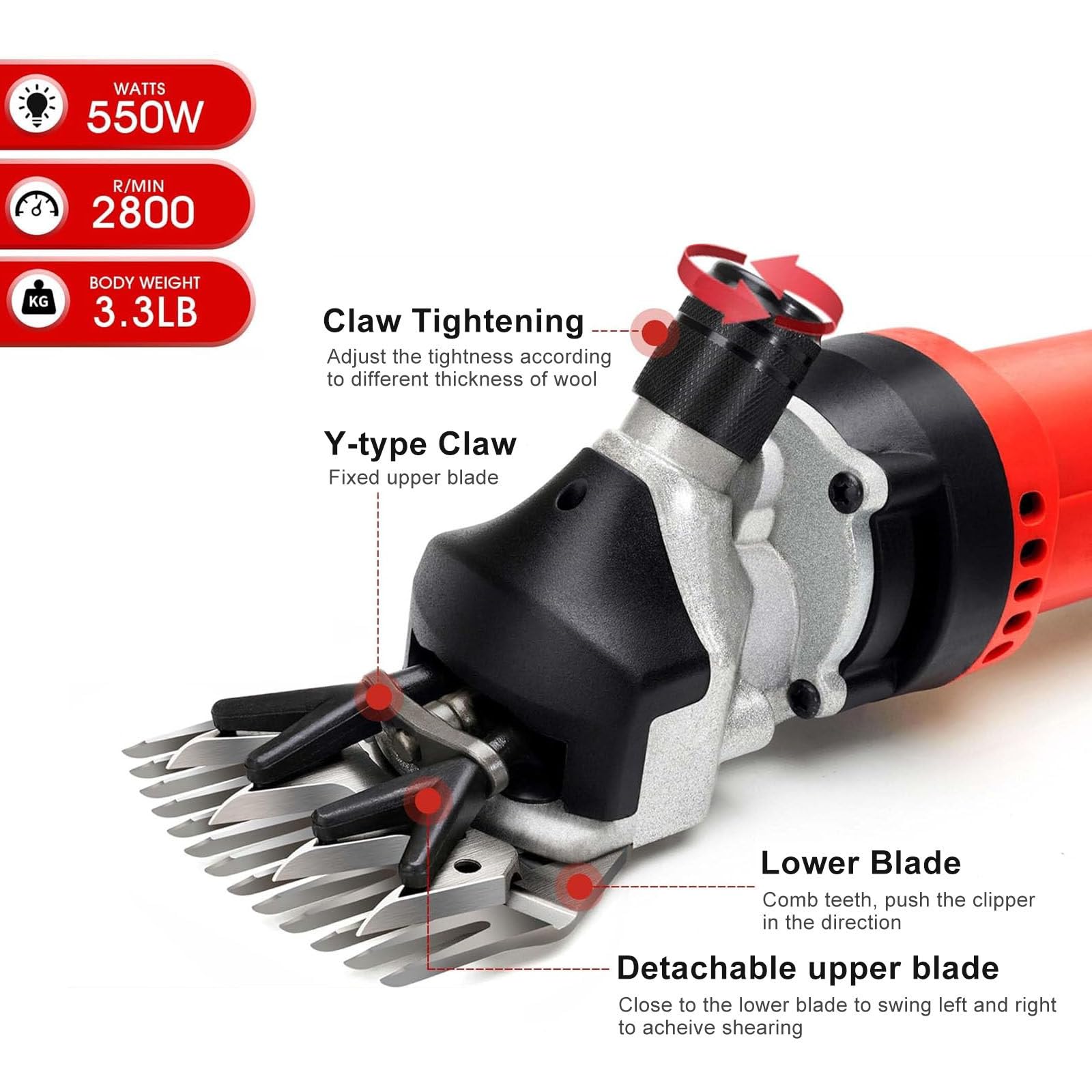 Forbici per Pecore Elettriche Professionali Senza Fili, Lame Dritte, 2 Batterie Ricaricabili, Tosatrici per Toelettatura di Animali per Pecore, Alpaca, Capre, Cavalli, 2800 Giri/Min,13Tooth