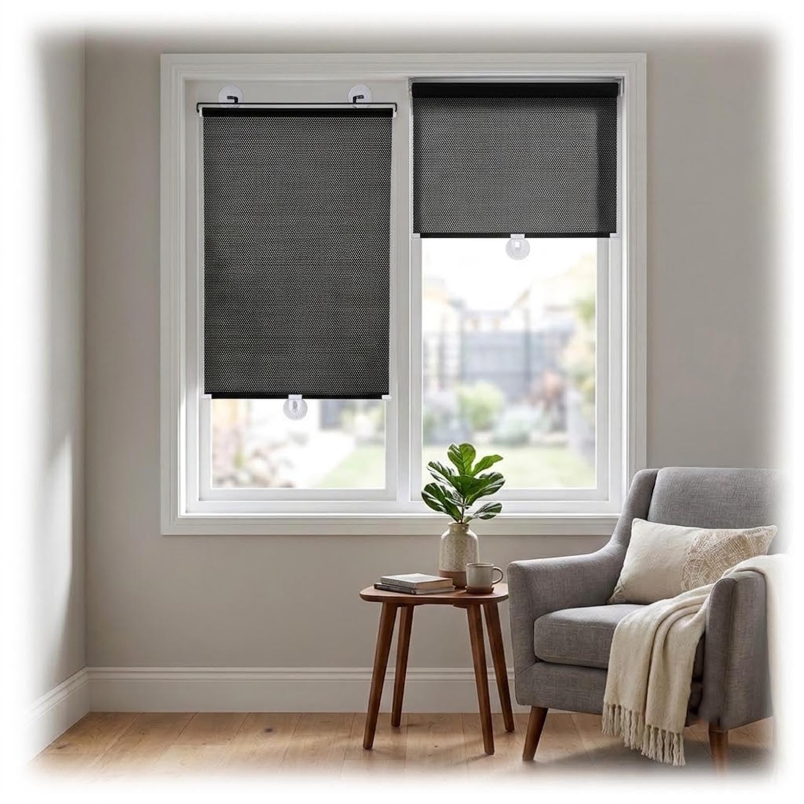 Sonnenschutz Auto Fenster Rollo mit Saugnapf Thermorollo Ohne Bohren Blickdichtes Verdunkelungsrollo Bietet UV-Schutz Ideal Temporäre Jalousien für Schlafzimmer, Reise(Semi-Blackout,68.5W x 183H cm)