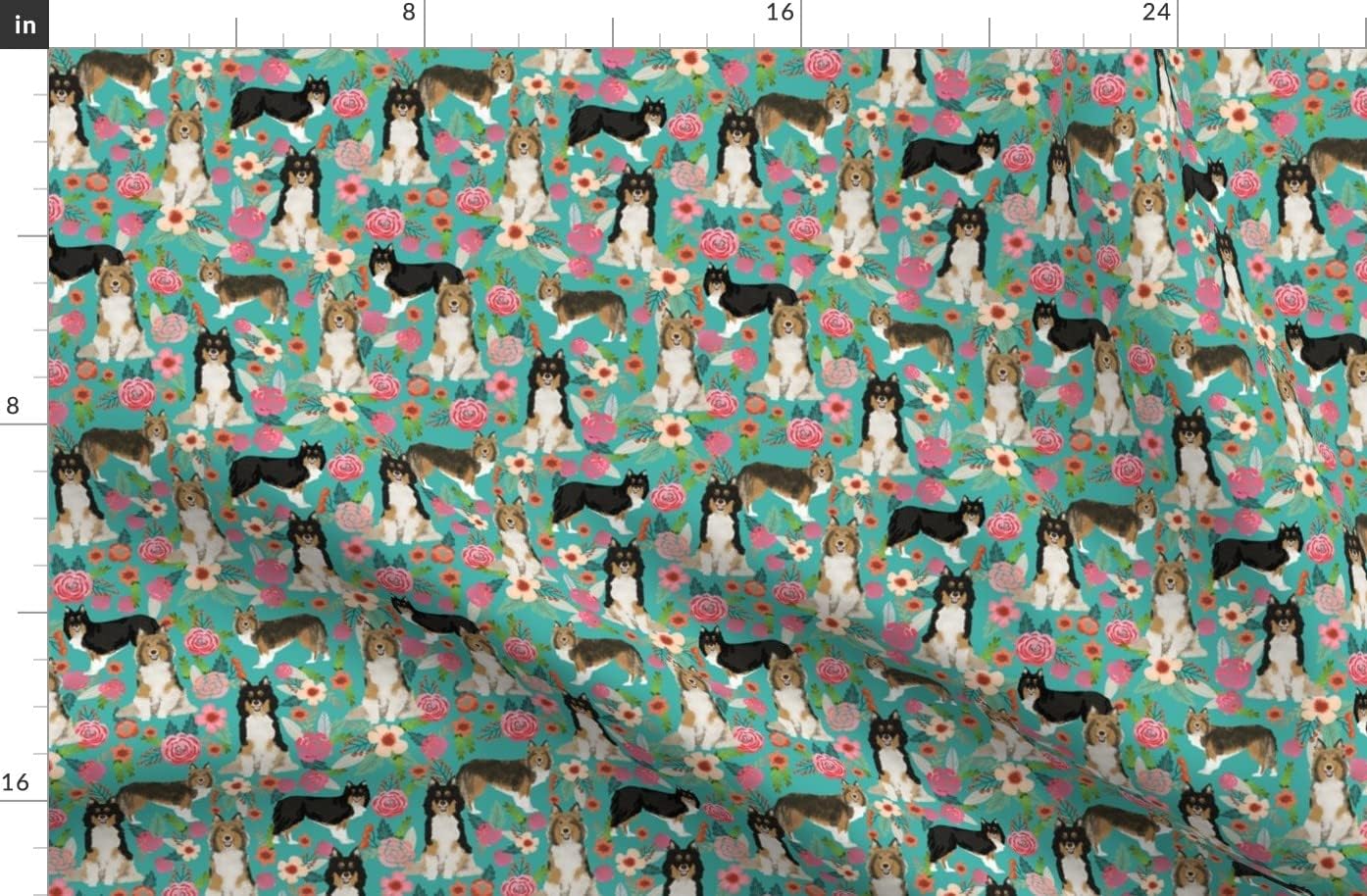 Spoonflower Fabric - Floral Shetland Sheepdog Dogs Best Vintage Florals Pet Portrait Printed on Organic Cotton Sateen Fabric by The Yard - Sewing Quilting Apparel Home Decor