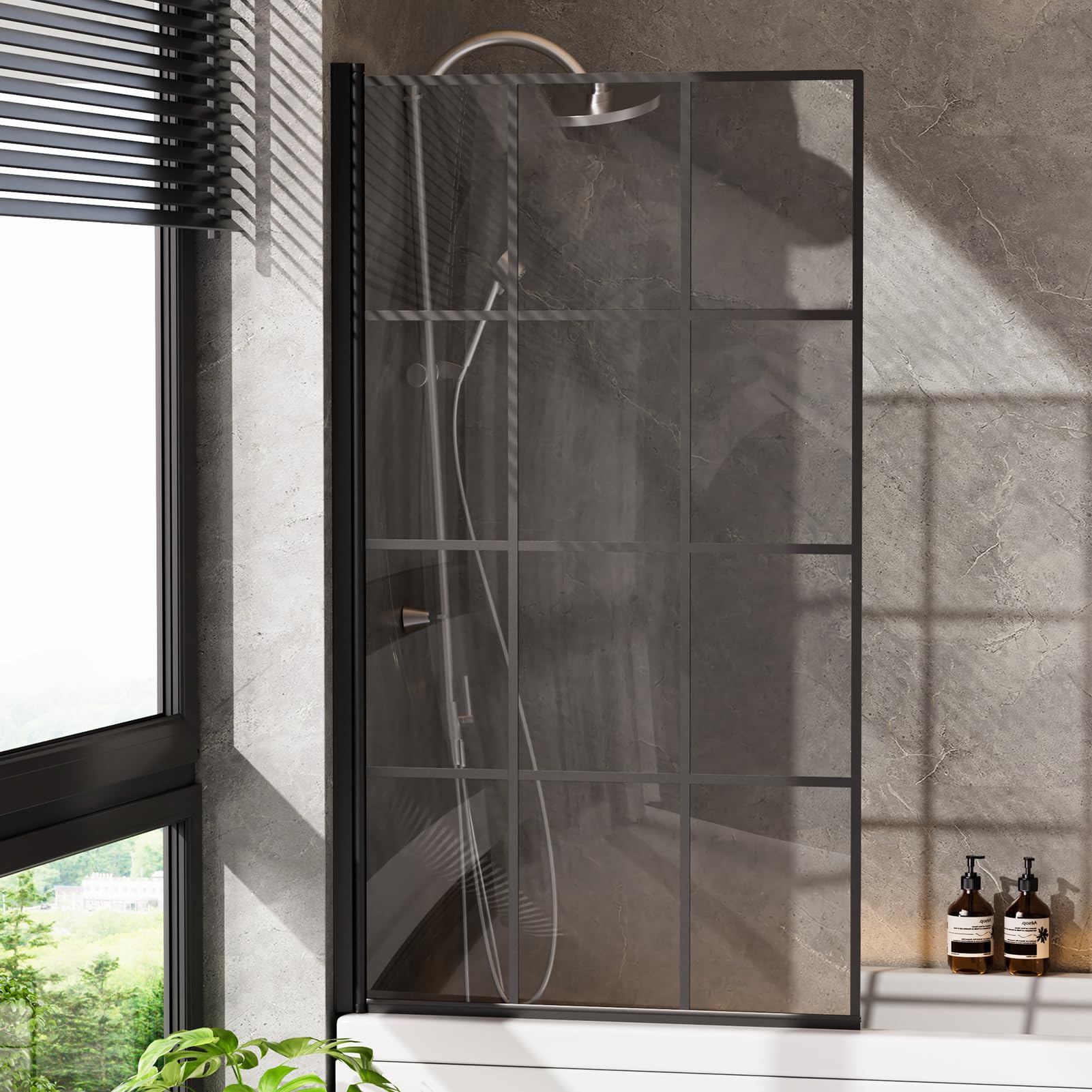 INMOZATA Transparent Shower Screen, 180 Degree Rotation Tempered Glass Shower Screens for Bath, Over Bath Shower Screen Glass Panel, 800 * 1400mm (Transparent) โ image 1