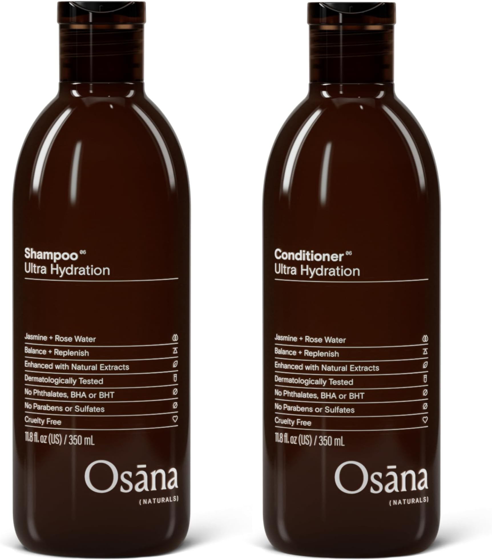 Osana Shampoo + Conditioner Set for Normal-Dry Hair Types, Balance Moisture and add Shine, Jasmine & Rose Water Scent - 11.8oz Each
