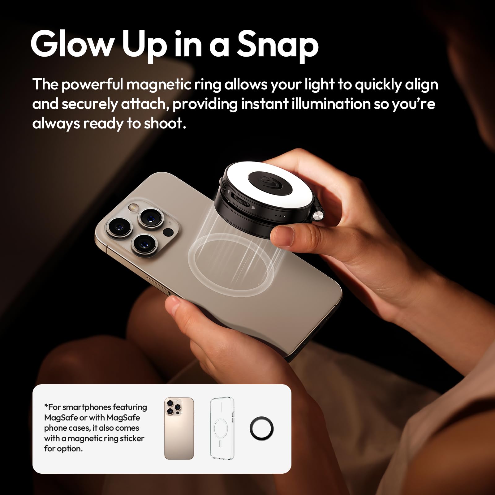 ULANZI LM23 Anello Luminoso Magnetico per Cellulare, Selfie Light con 3 Temperature di Colore 2500k-8500k CRI95, Luce per telefono Estensione Reversibile per iPhone 17 16 15, Live streaming, Binaca