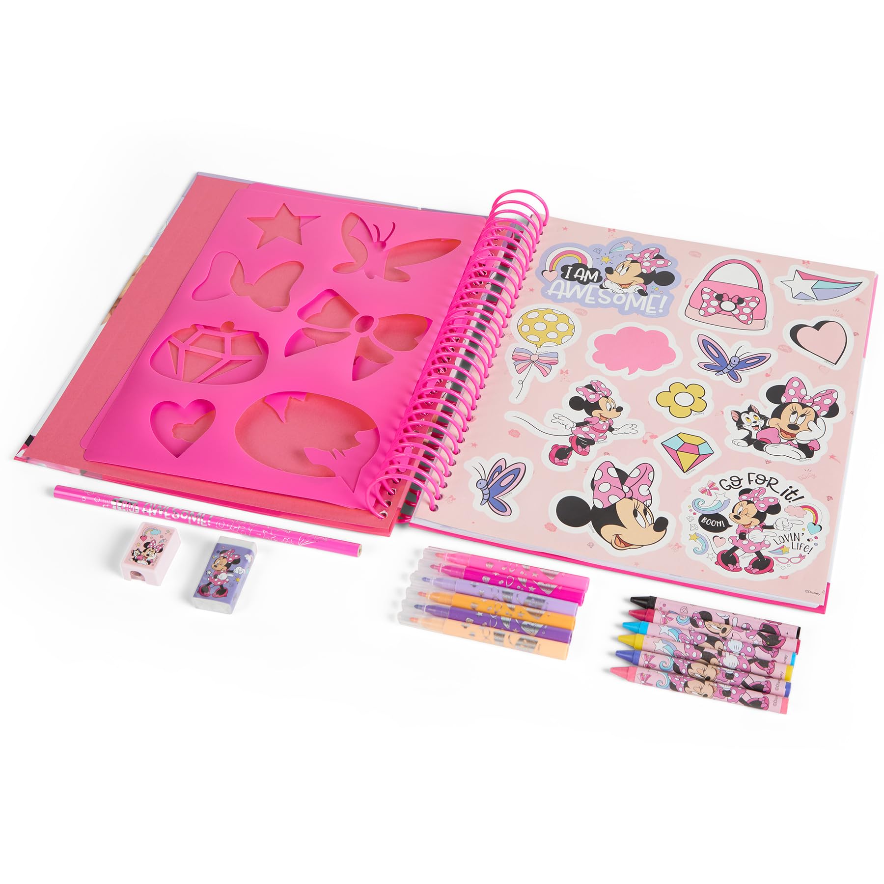 Disney Minnie Mouse – Zestaw Kreatywny z Naklejkami, Szablonami i Kolorowankami – Zestaw Do Rysowania i Kolorowania Dla Dzieci od 3 Lat – Idealny w Podróży i w Domu (MM24356)