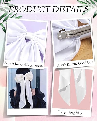 Miniatura 6 de 8 lazos para el cabello para mujer, de satén sedoso, pinzas para el cabello, pinzas para el cabello con cola larga, pinzas de metal para el cabello,