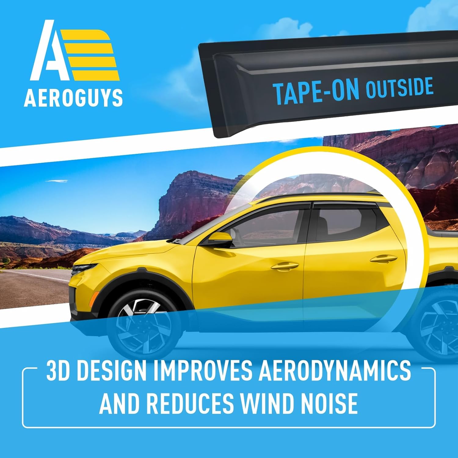 Extra Durable Window Deflectors Tape-On Window Visors Rain Guards Fit for Hyundai Santa Cruz 2022-2026, Sun Visors, Wind Vent for Shades, Exterior Car Accessories - 4pcs. AG0727