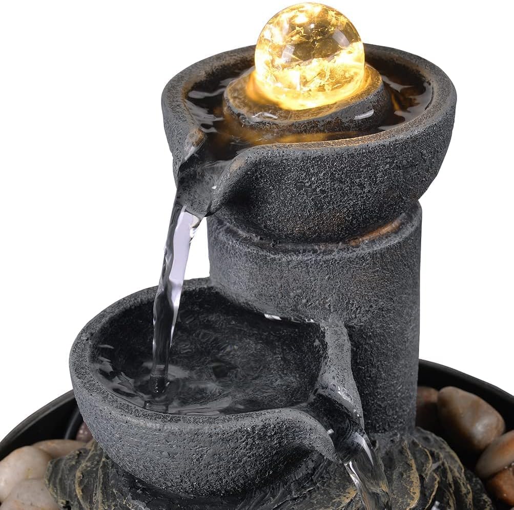 GOSSI Indoor Tabletop Fountain Combo - Waterfall Fountain & 2-Tiered Bowl Water Fountain