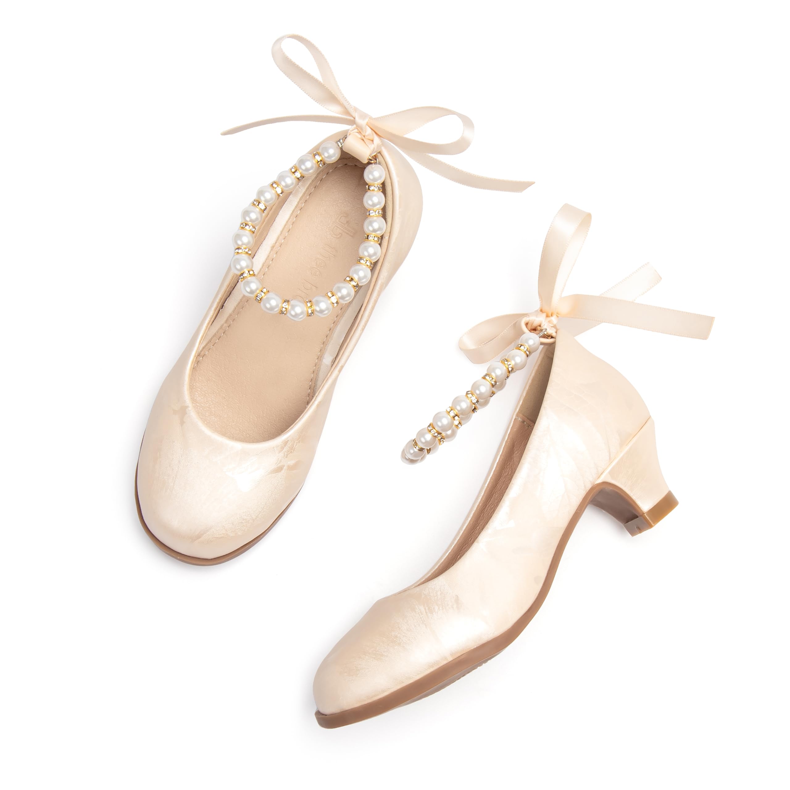 THEE BRON Girls Low Heel Dress Shoes Mary Jane Party Wedding Flower Girl Pumps