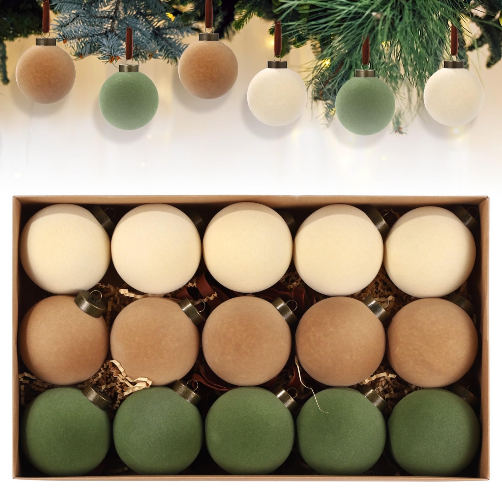 Boules de Noël en velours 38 cm : ornements floqués et guirlande de vacances pour grande fête