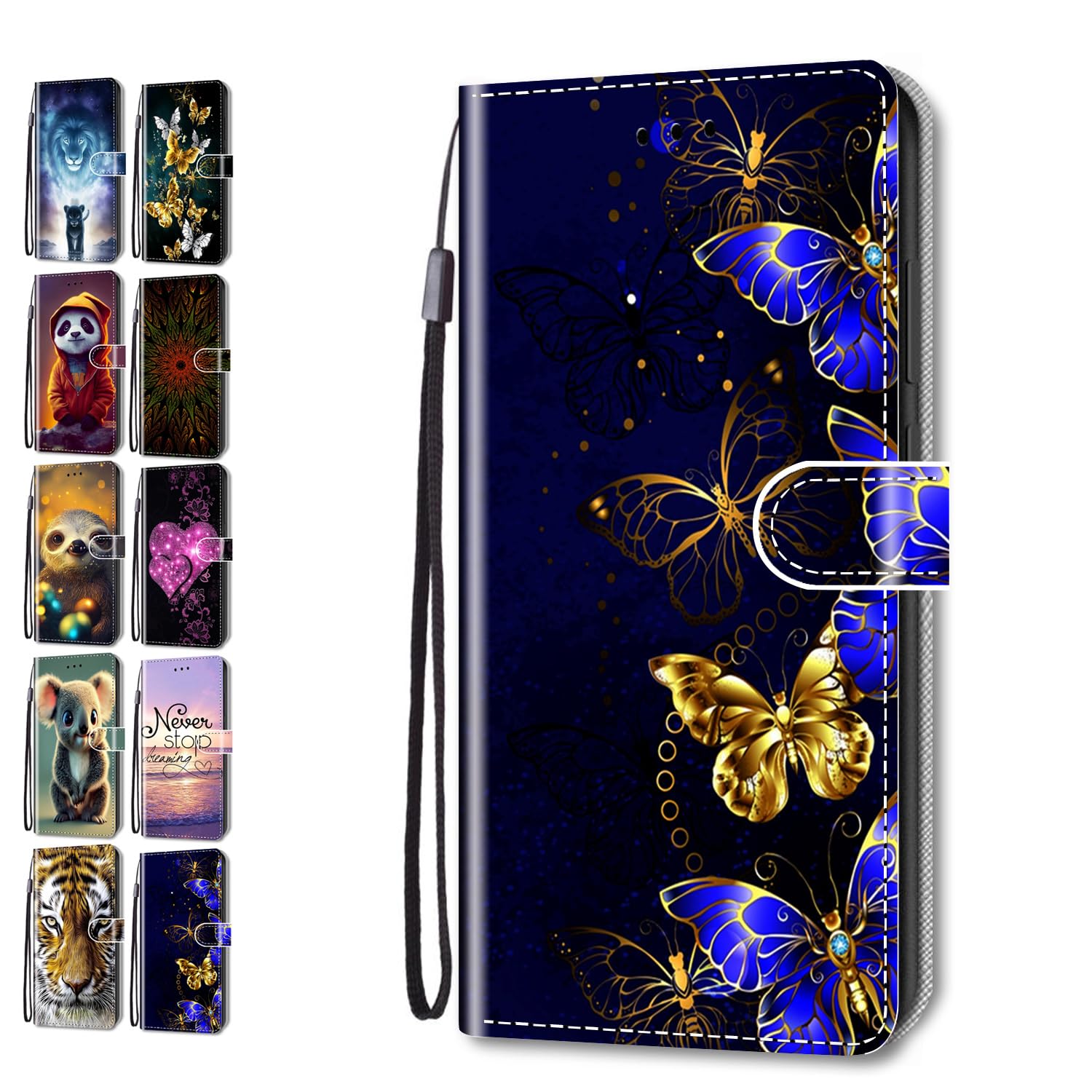 Phone Case for Samsung Galaxy A54 5G with Pattern 3D Print Animal Butterfly Design Leather Wallet Flip Cover with Card Holder Slot for Girls Boys - Blue-Gold Butterfly