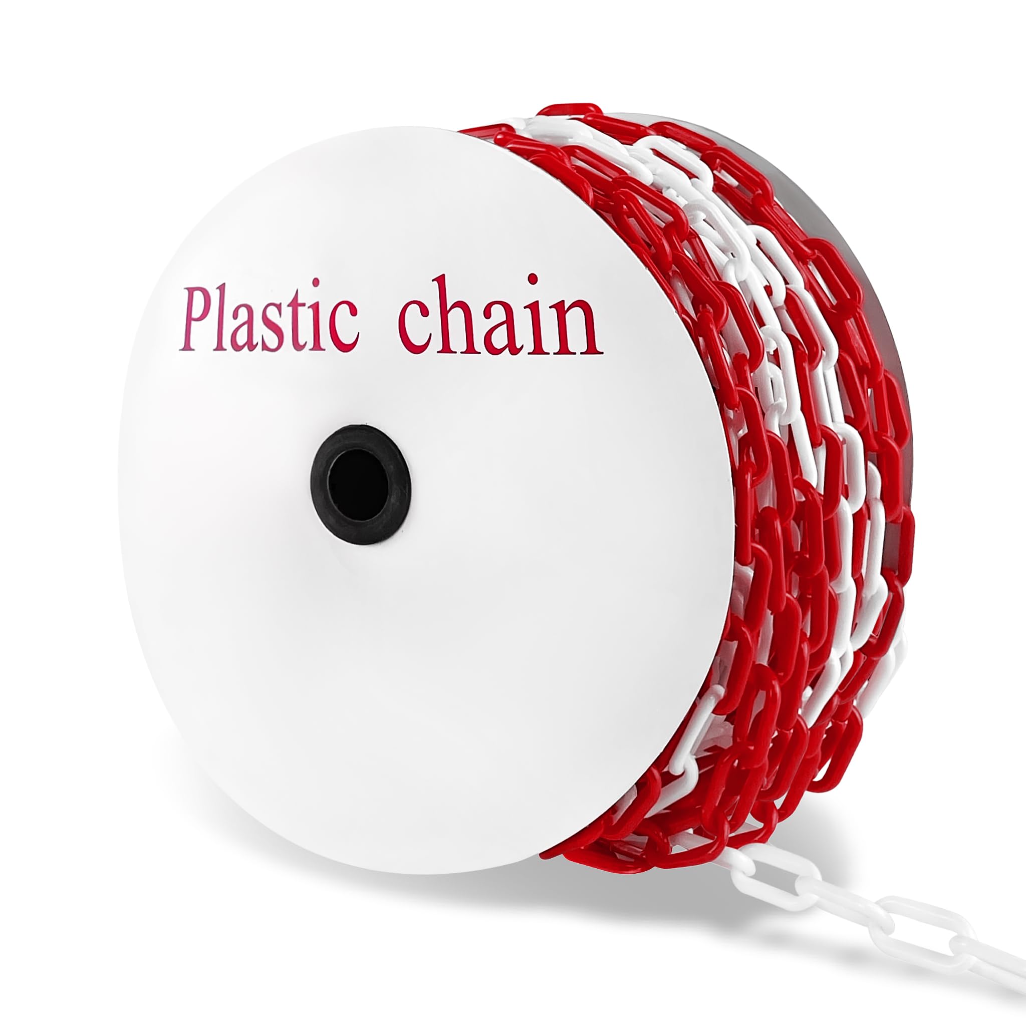 Aufun 50m Chaîne en Plastique Rouge/Blanche 6mm - Chaîne de Sécurité en Plastique pour Avertissement, Visible et Solide, Idéale pour la Fermeture de Zones, Barrière de Parking