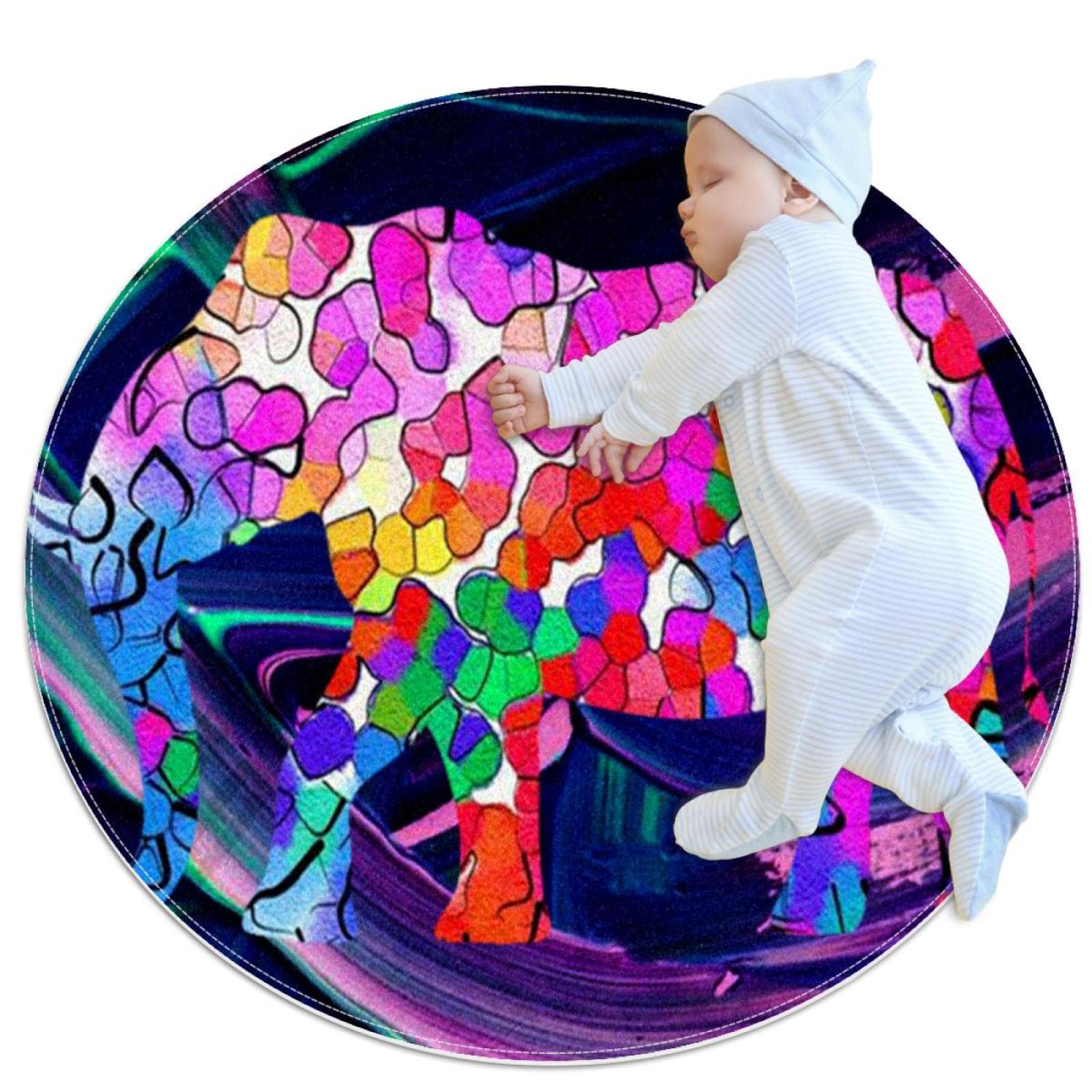 Tapis de bain éléphant coloré antidérapant rond de 1m pour éviter les chutes