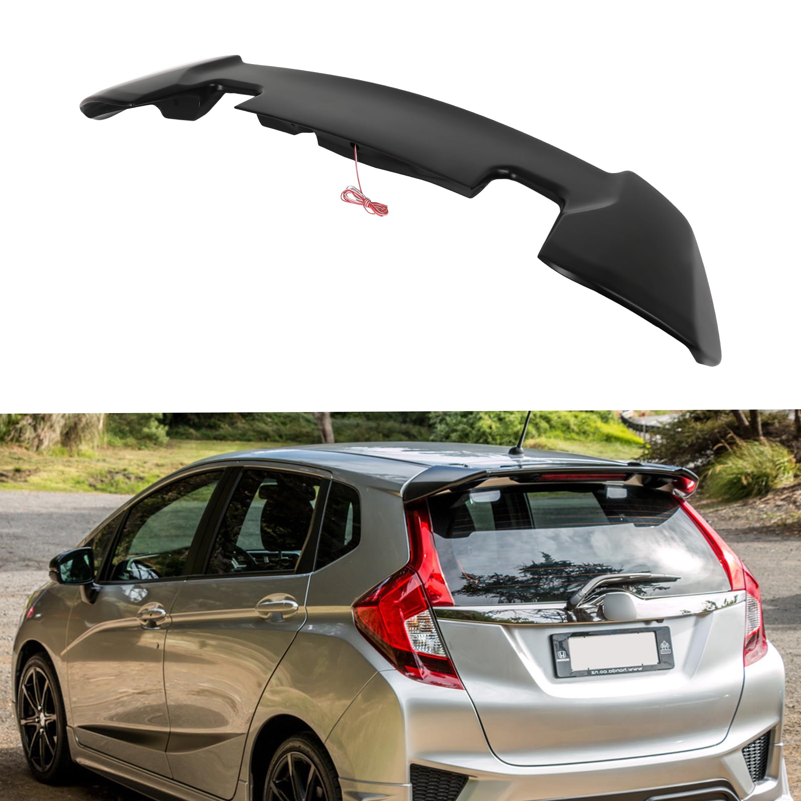 cciyu Roof Spoiler Fits for 2014-2019 for Honda Fit Rear Roof Window Spoiler Wing with 3rd Brake Light(ABS Matte Black)