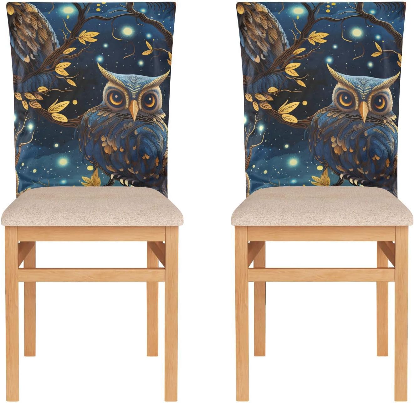 ALAZA Owl Tree Branches Starry Night Chair Back Cover Set of 6, Washable Reusable Removable Chair Slipcovers Decorative Chair Cover for Home Kitchen Wedding Party
