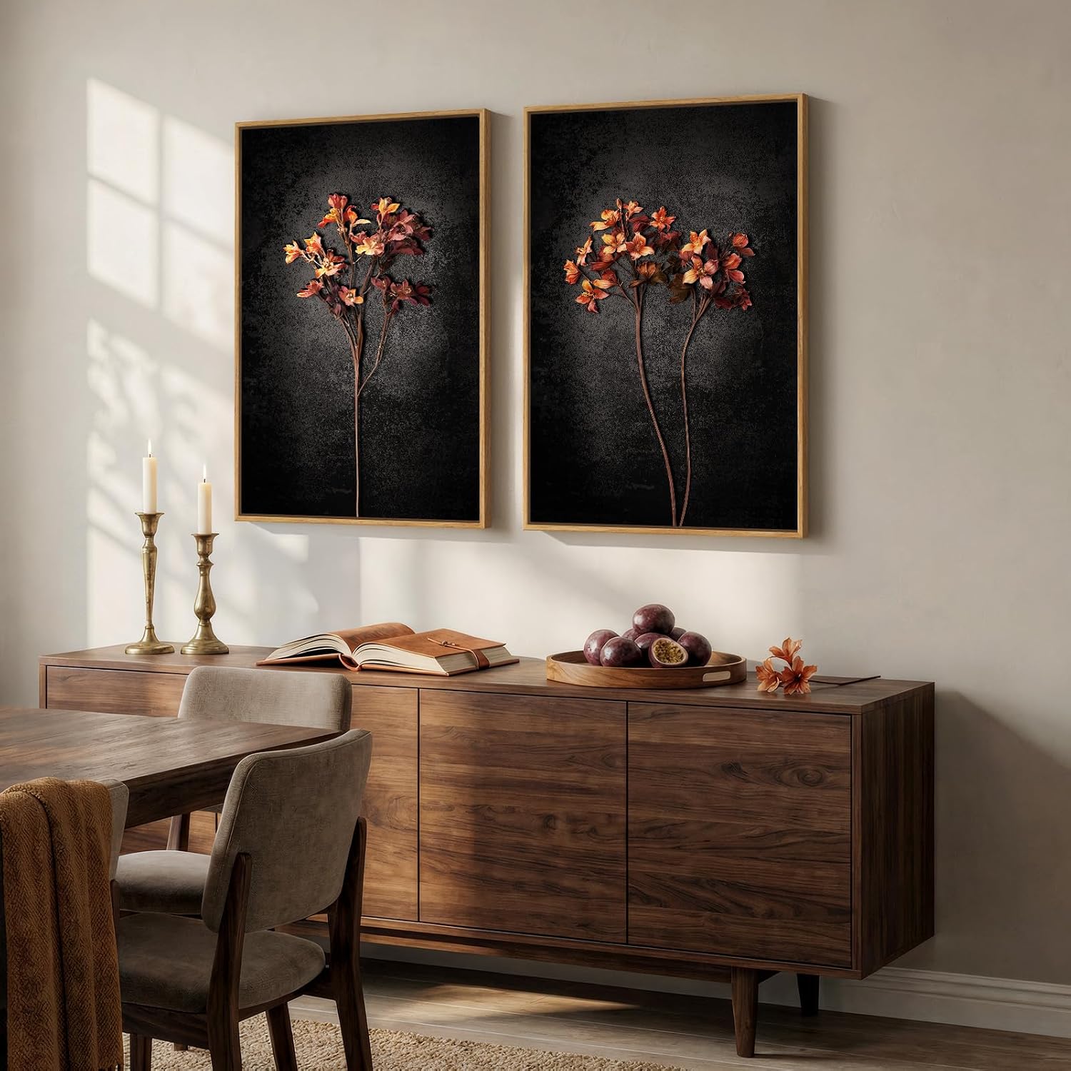 Condition photo showing New/Like New for framed vintage botanical wall art for living room, set of 2 piece black neutral moody floral canvas prints, minimalist modern farmhouse flower wall decor for bedroom office dining room, 16x24 inch 16" w x 24" h x 2pcs black & red