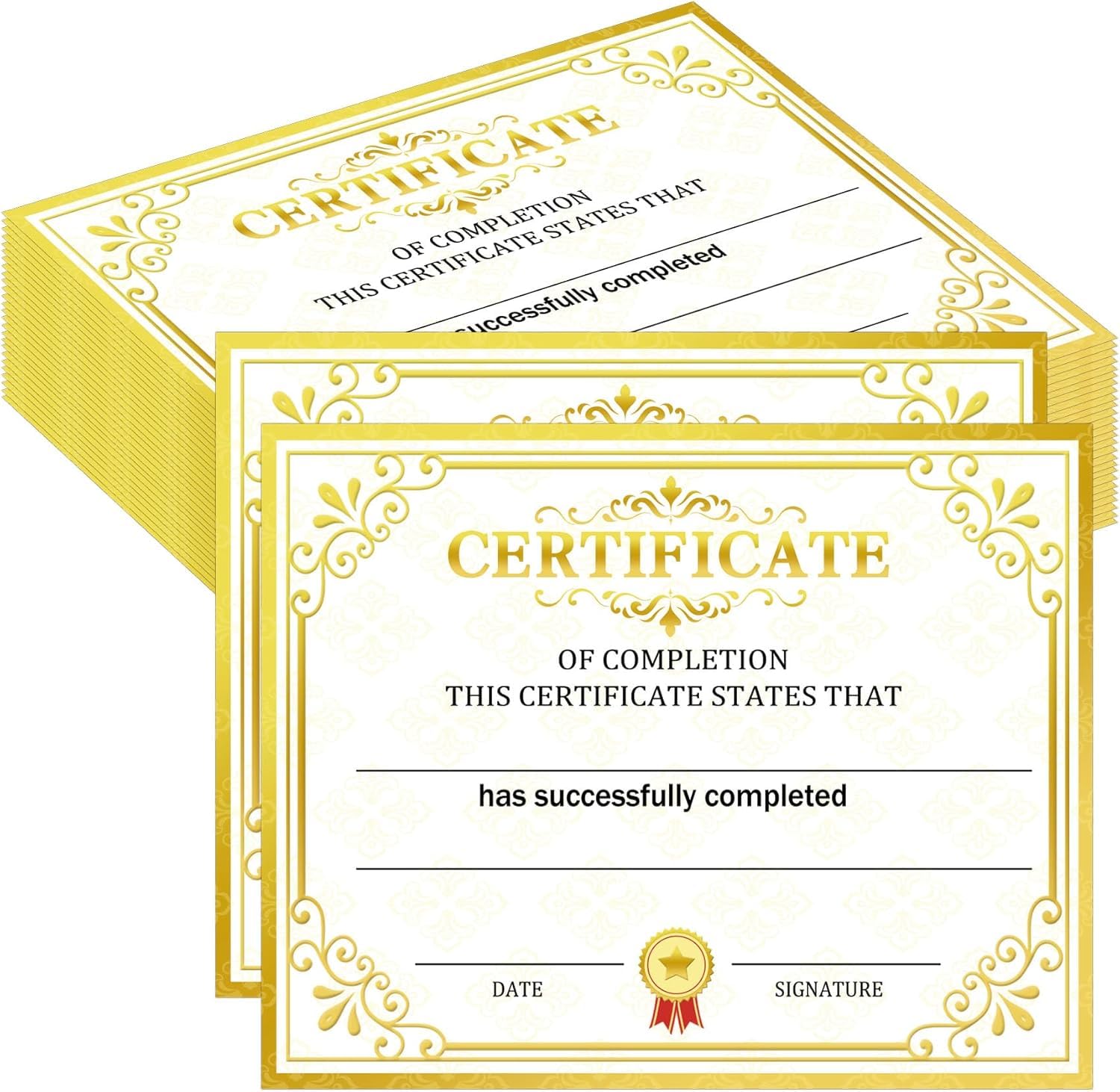 8 x 10 Inch Gold Completion Award Certificates Card 25 Pcs Achievement Certificates Completion Award Recognition Paper for Graduation Diploma Achievements Teacher